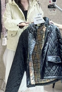 WB-10004雙色連帽菱格棉服米白(N72)