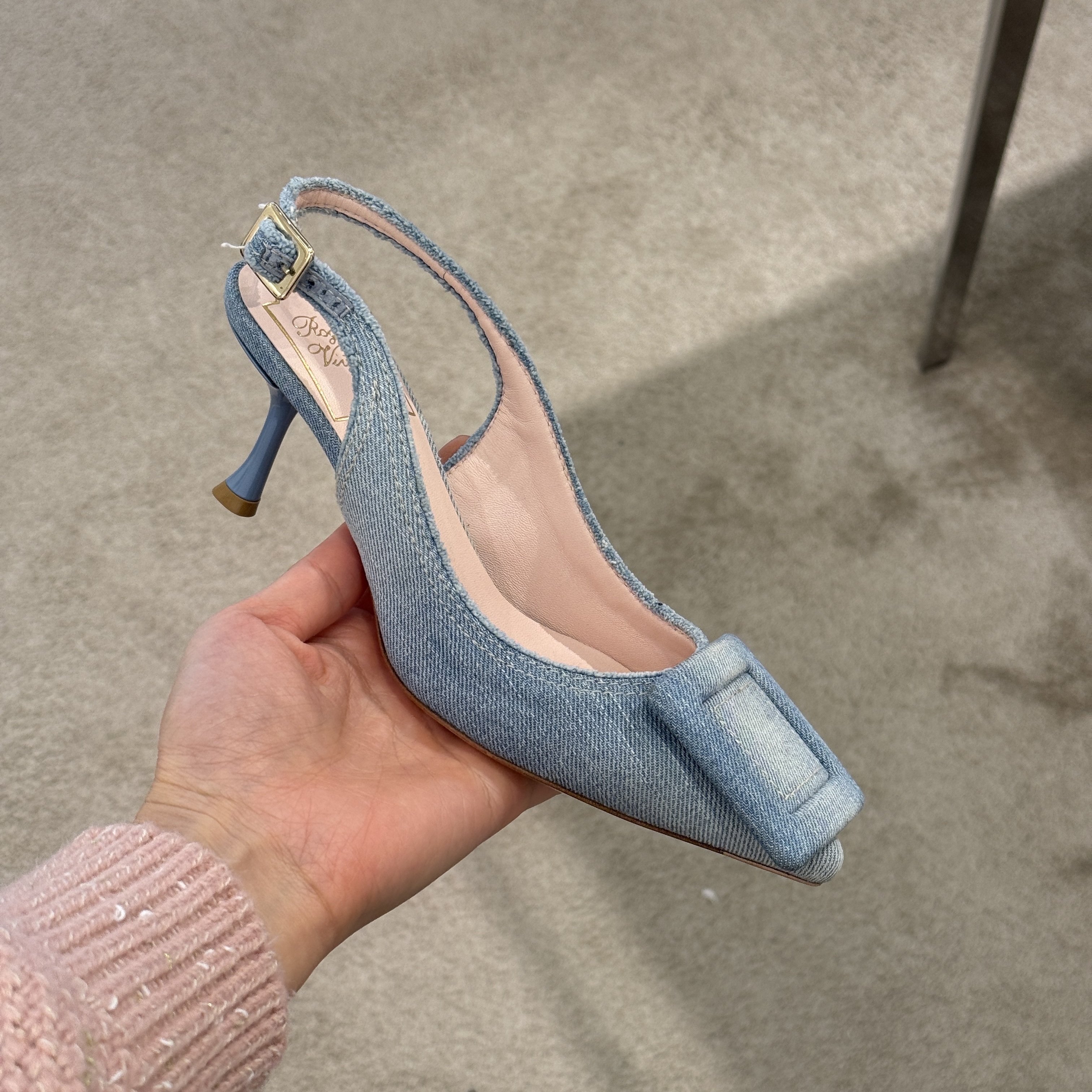 Roger Vivier RV viv in the city slingback heels denim 65mm