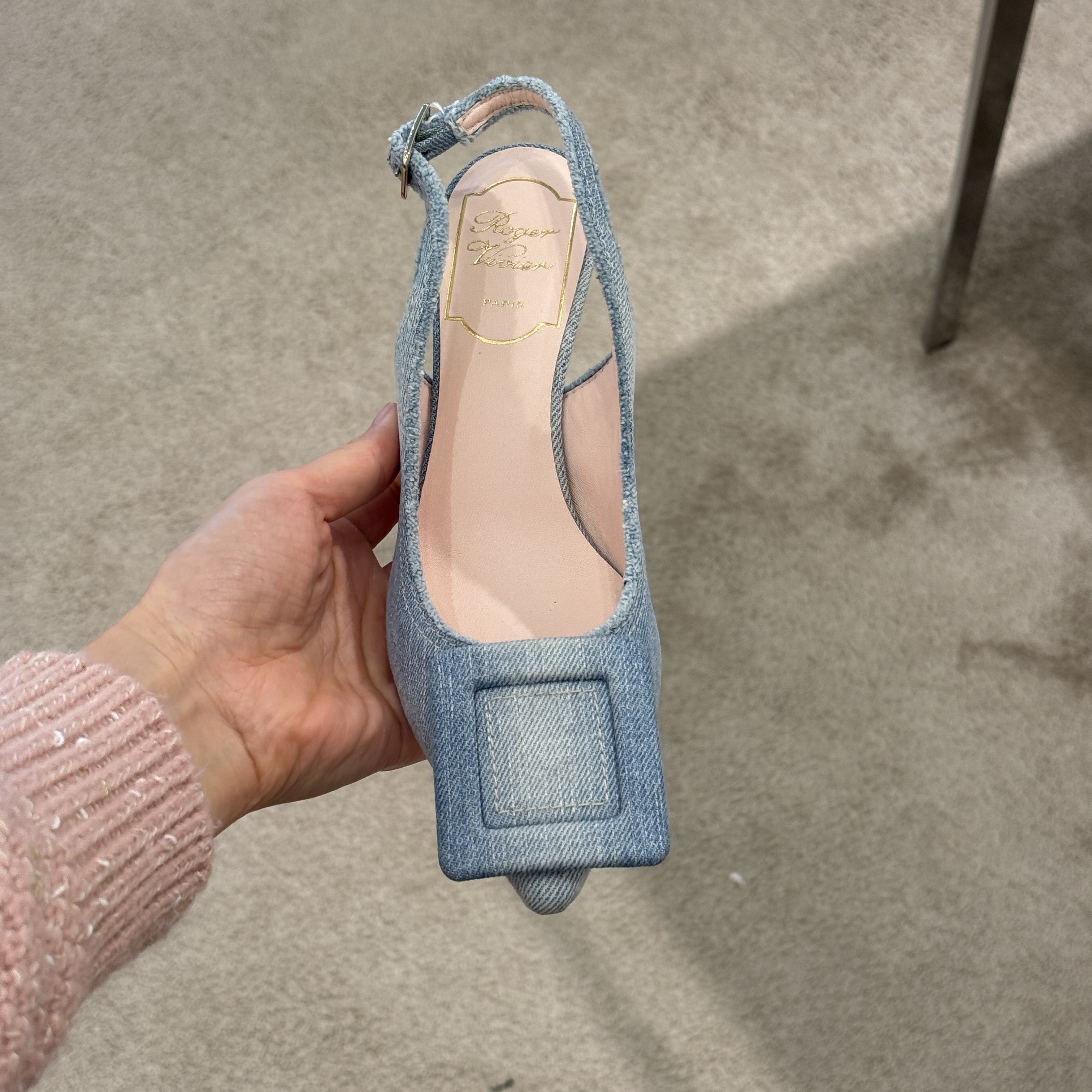 Roger Vivier RV viv in the city slingback heels denim 65mm