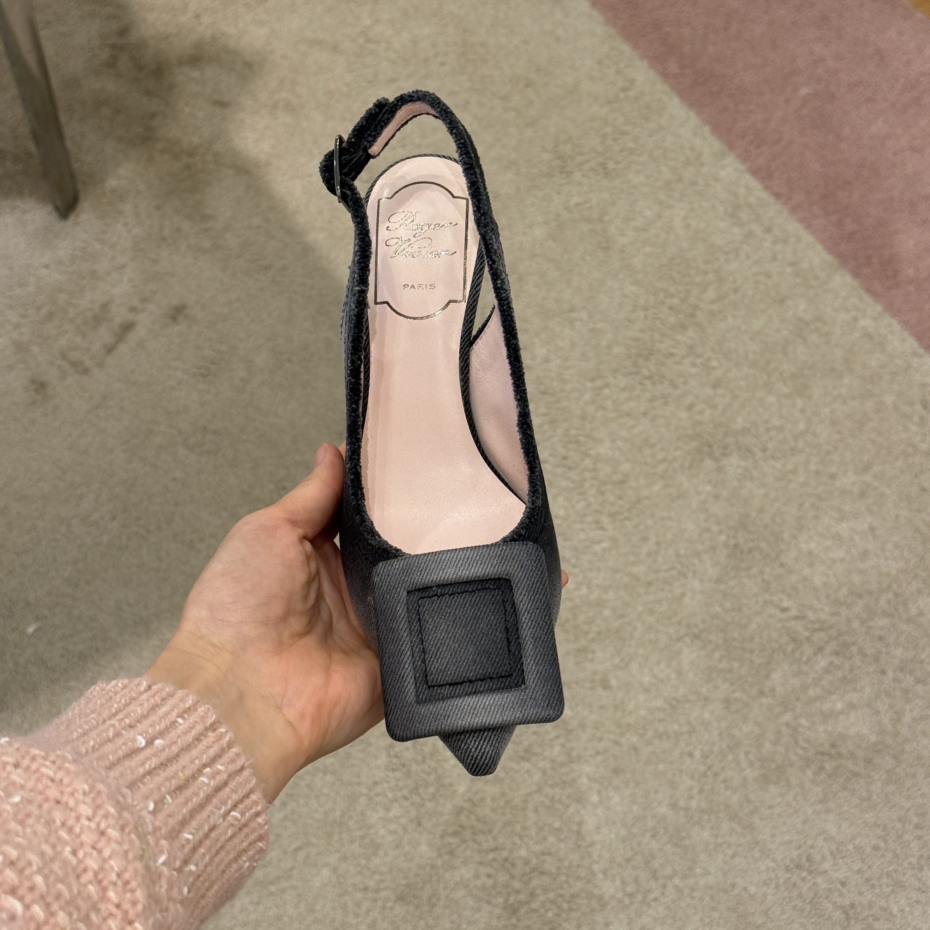 Roger Vivier RV viv in the city slingback heels denim black 65mm
