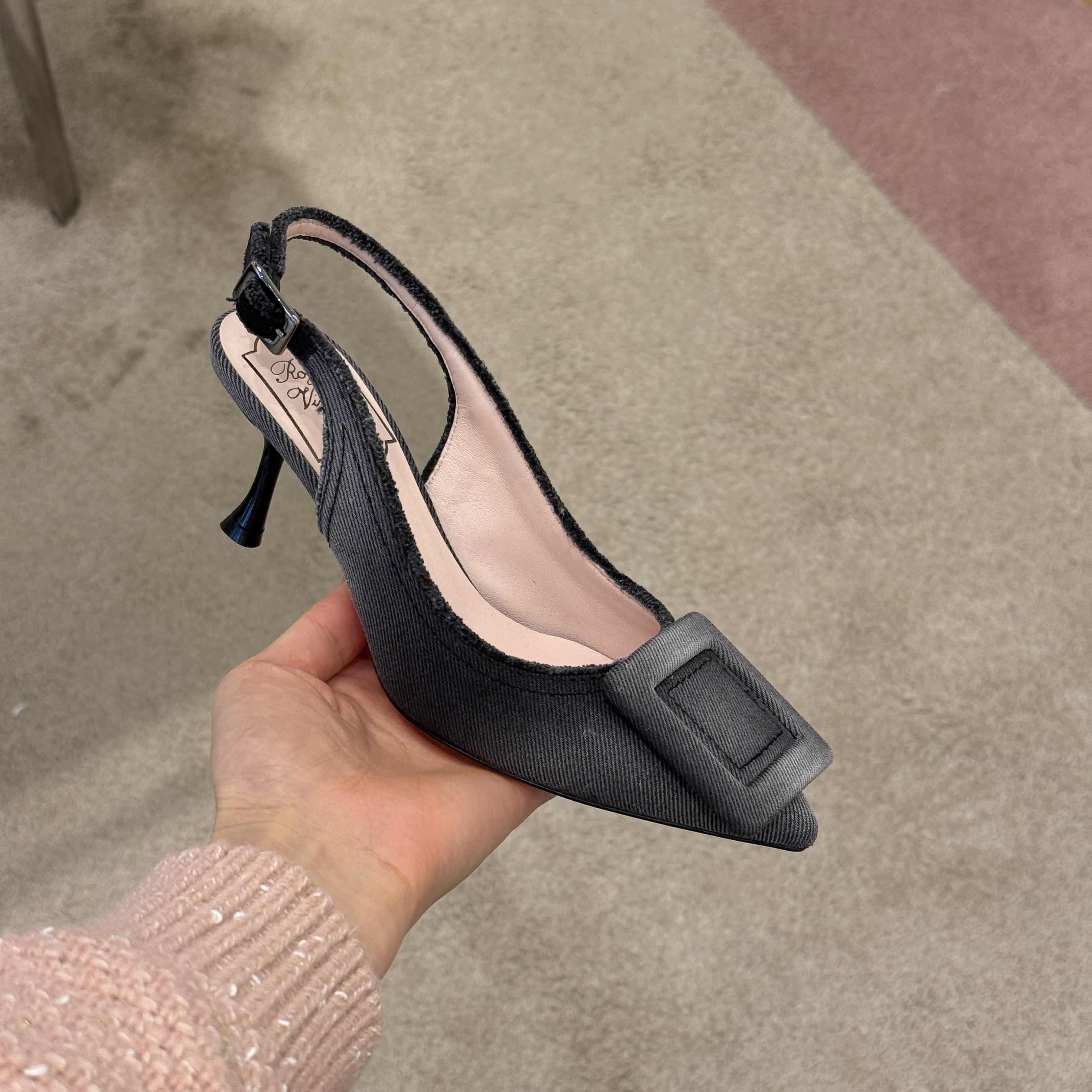Roger Vivier RV viv in the city slingback heels denim black 65mm
