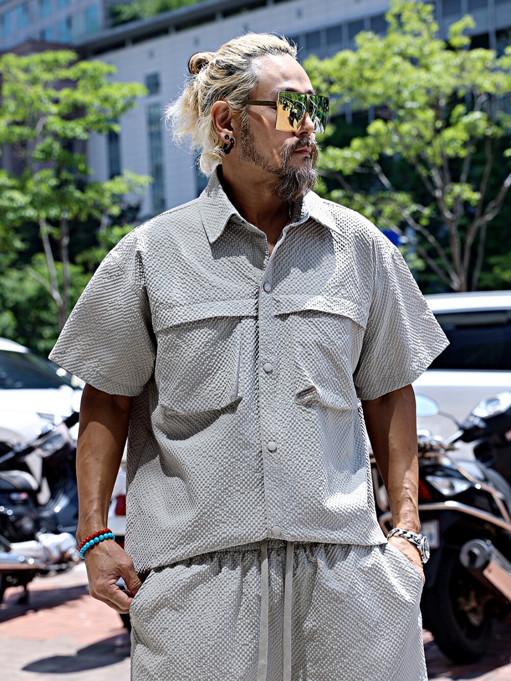 seersucker oversized shirt and shorts set