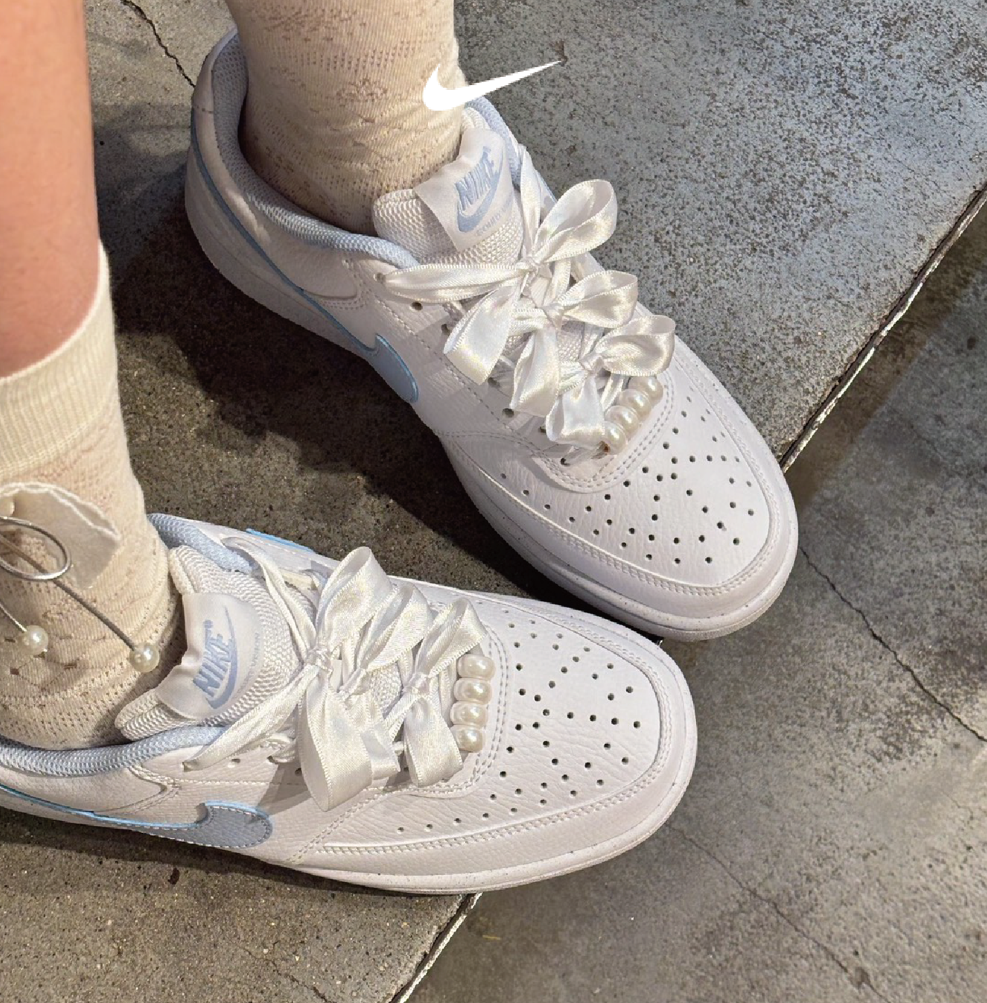 NIKE COURT VISION 海鹽奶蓋 寶寶藍 緞帶 珍珠 IB6652-102