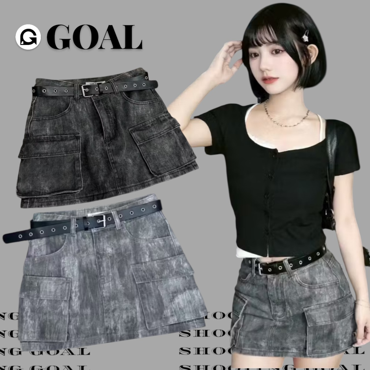 (GOAL) JUNE 暈染牛仔短裙 工裝口袋 919141