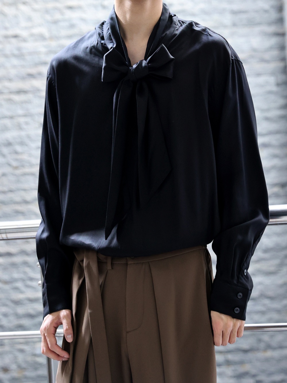 Long-collar silk shirt