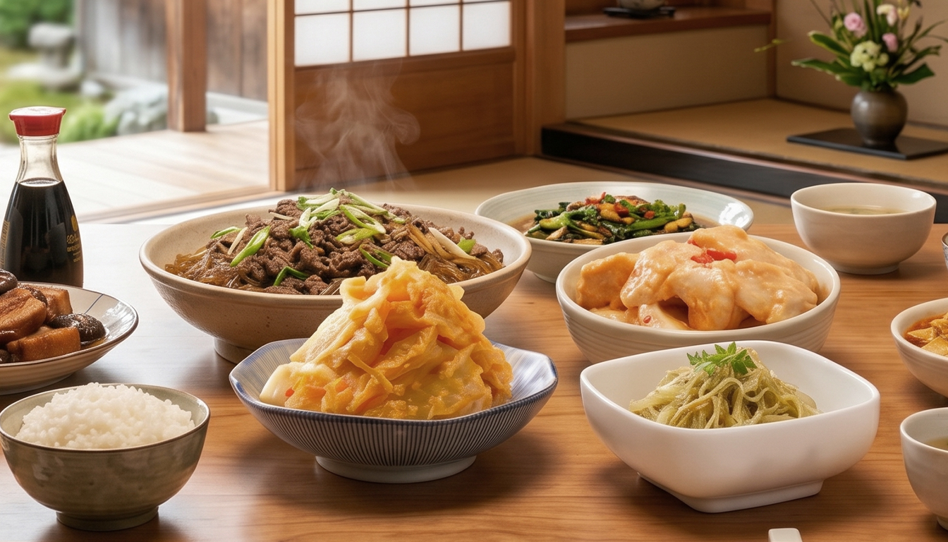 居家聚餐情境,桌上擺放協發行泡菜美味小菜系列產品
