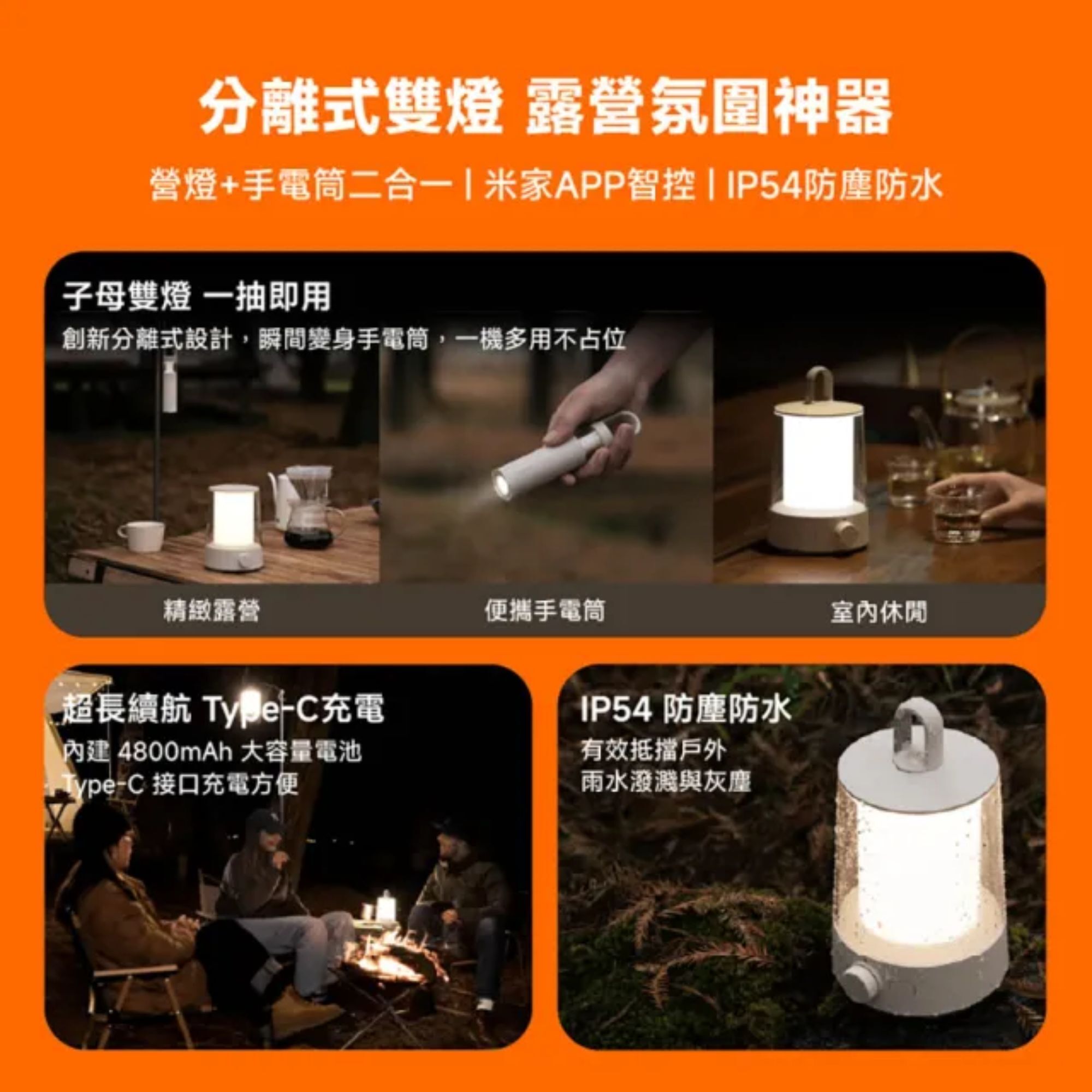小米 Xiaomi 多功能露營燈 (含可分離式手電筒/IP54防塵防潑水/Type-C充電/藍芽控制/超長續航)