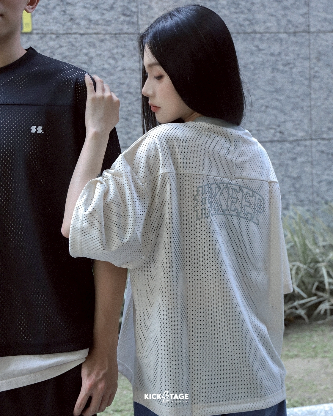 [特價售出無退換] #KEEP MESH JERSEY 奶油白色 黑色 印花 休閒 運動 透氣 短T 網眼 球衣【KS309】