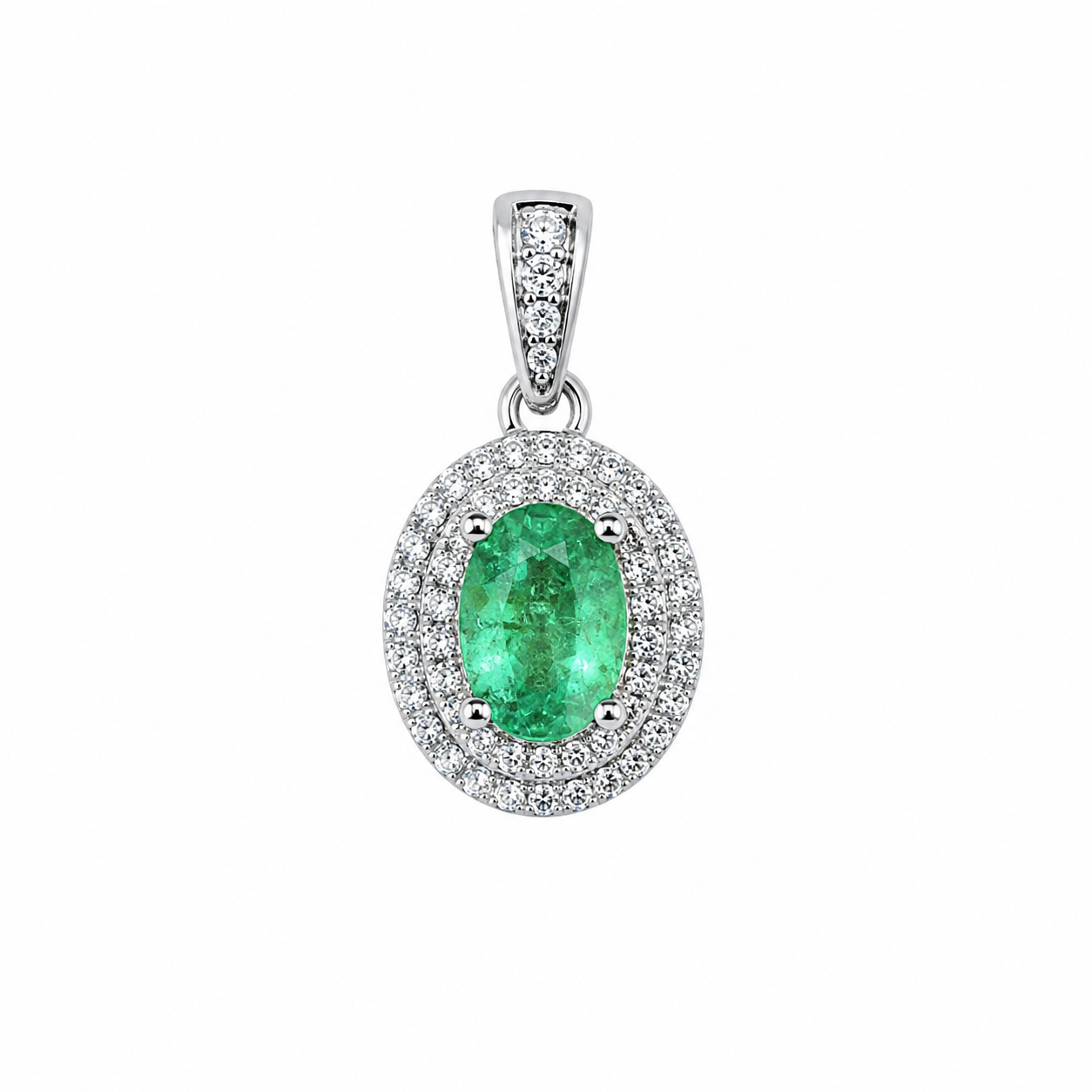Emerald Miracle | Emerald Double Halo Pendant