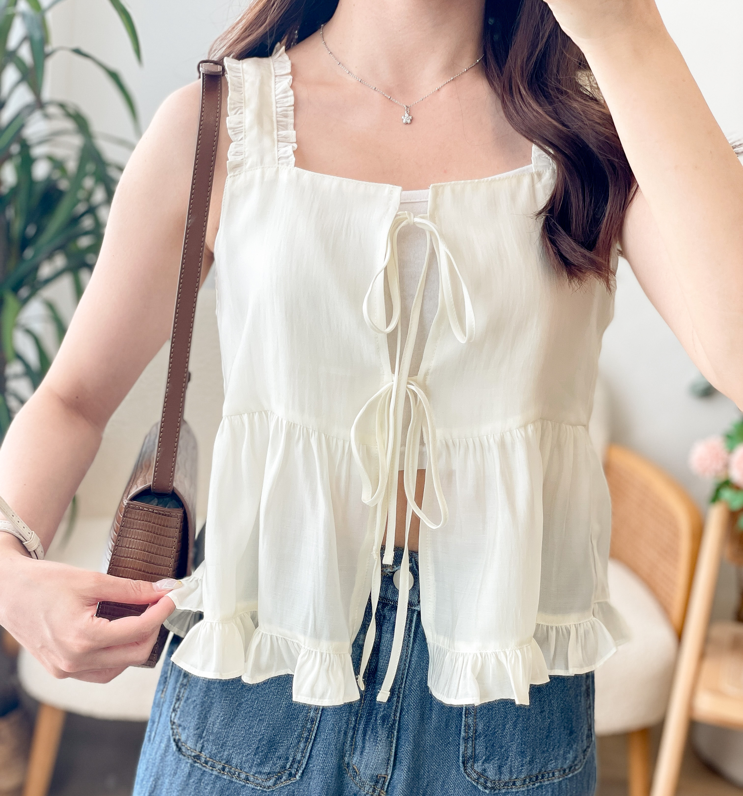 T1550 Moiré Ruffles Tank Top