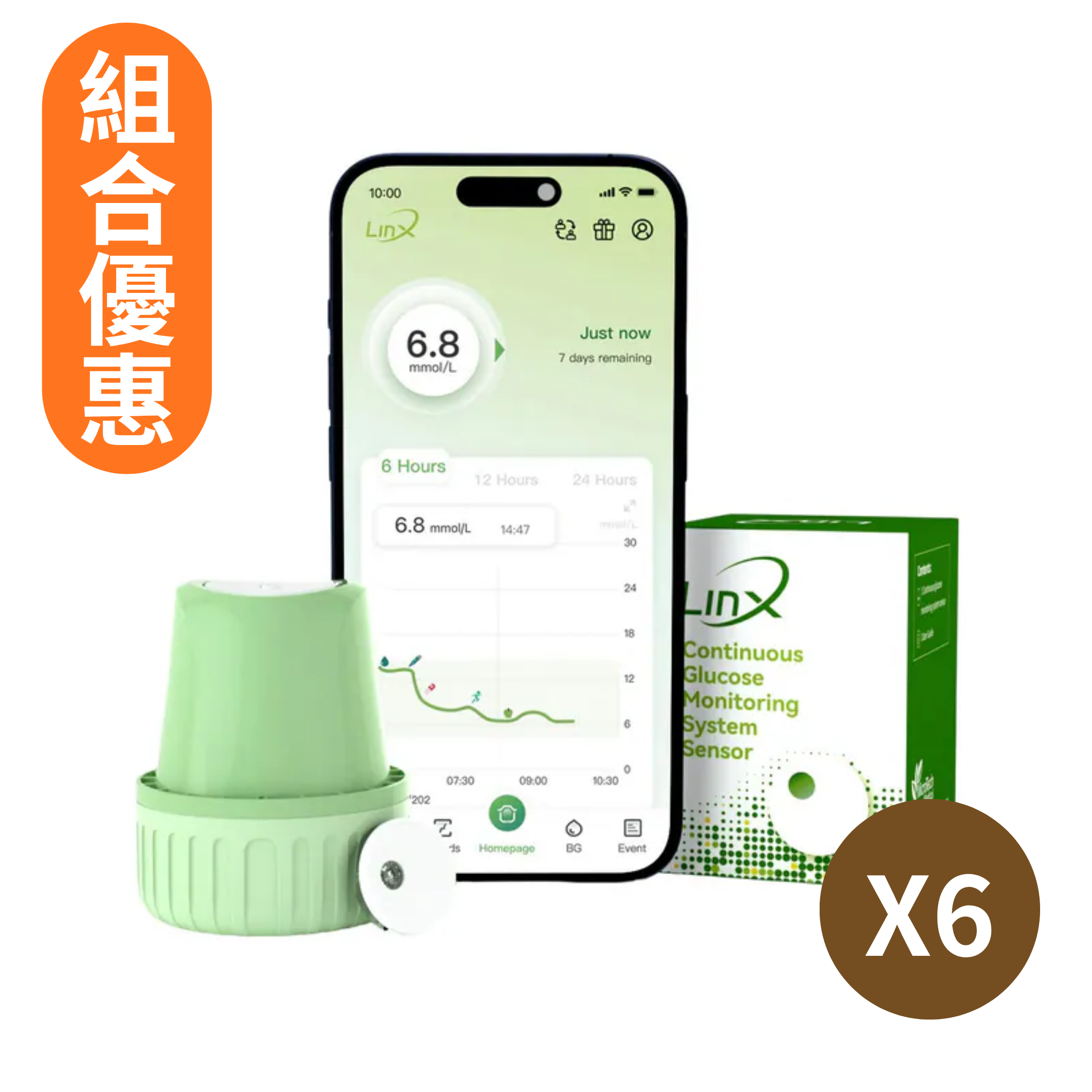 【組合優惠】LinX Cgm 15 天連續血糖監測器 x6