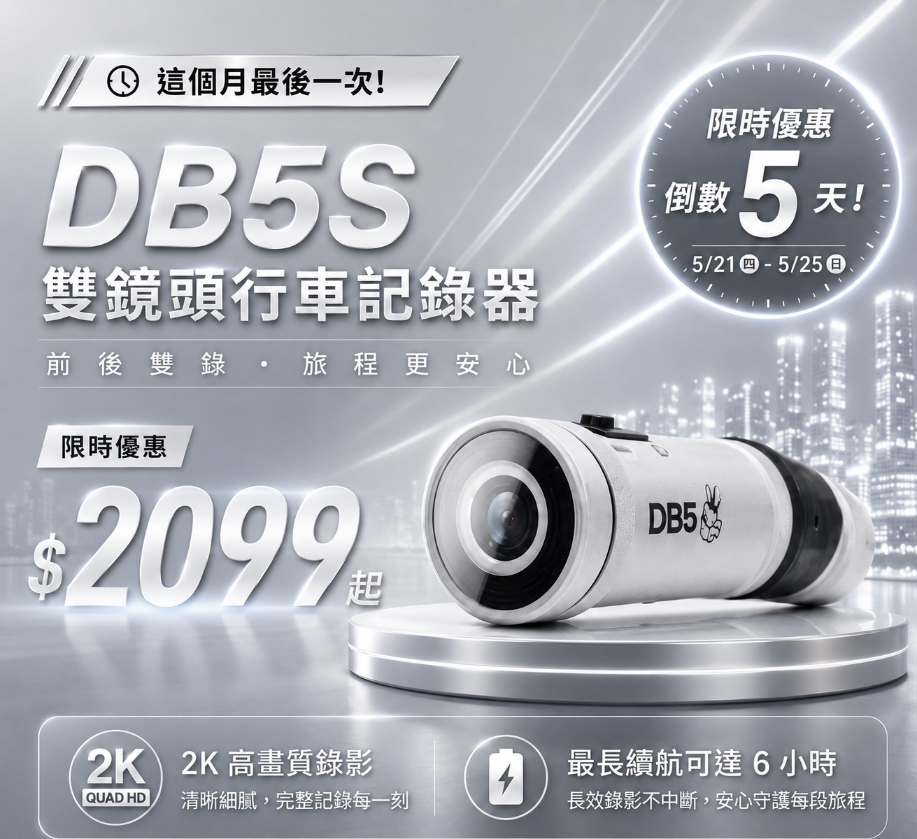 【DB-5s 國民機】 頭戴式記錄器｜前後雙錄，一機守護全程