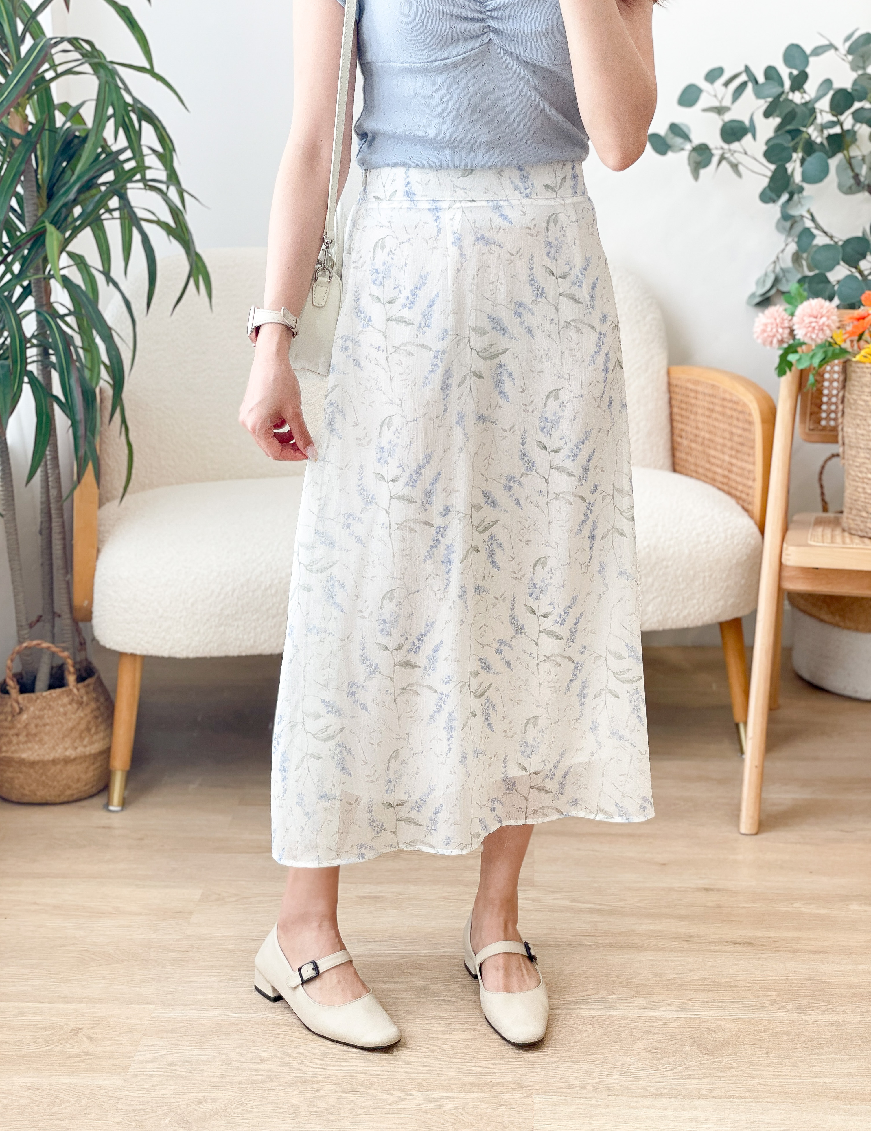 SK615 Watercolor Floral Chiffon Long Skirt