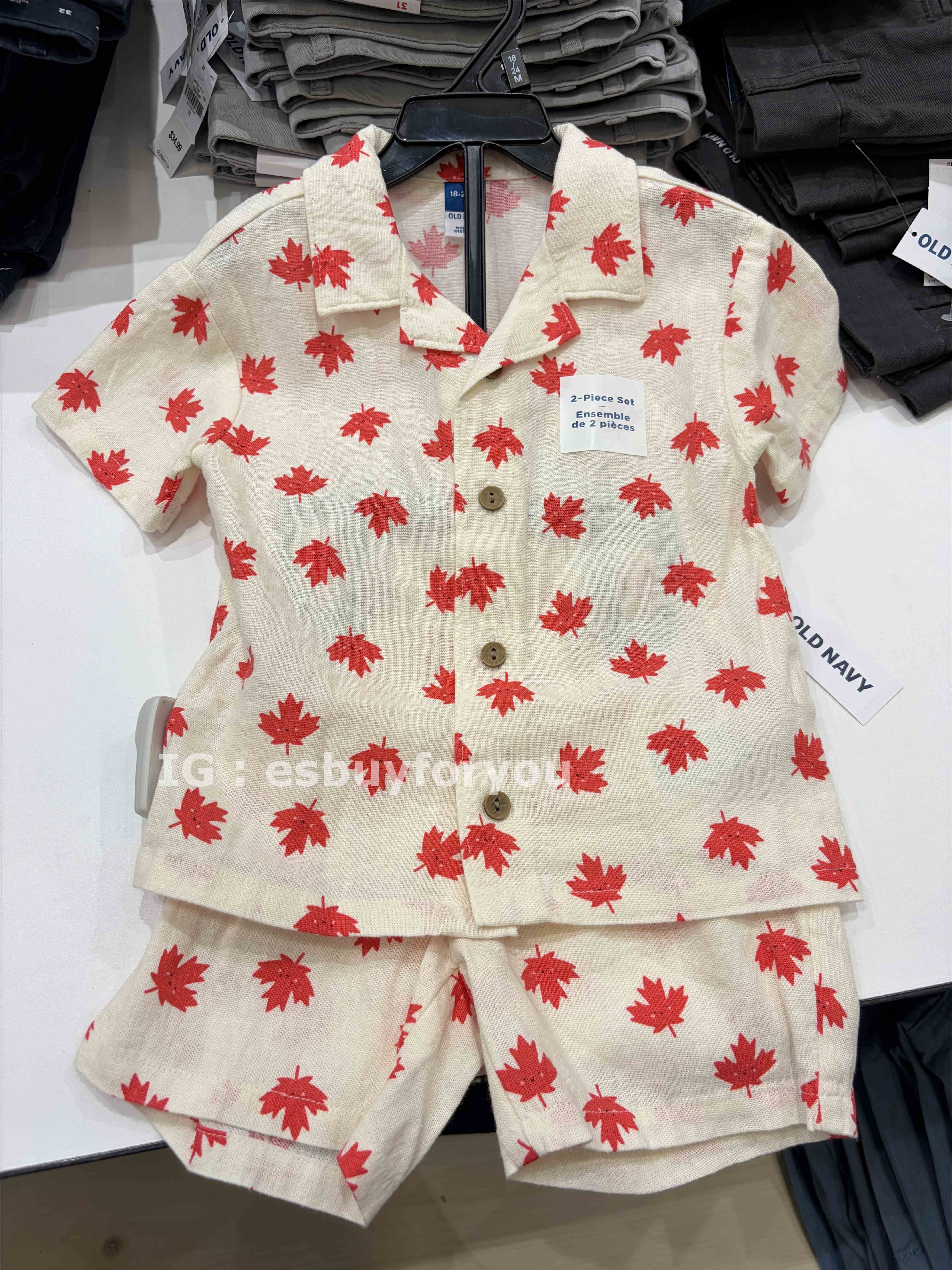 Old Navy BABY 加拿大限定款 滿版 棉麻材質 襯衫組