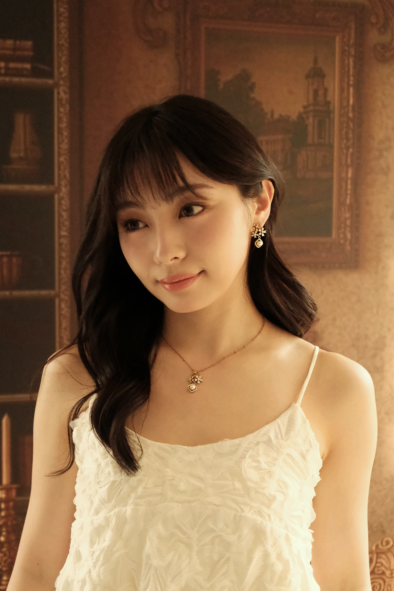 黃銅飾品, 耳環, 飾品, 黃銅, 鋯石, 花草, 仙女, 氣質, 施華洛世奇水晶珍珠