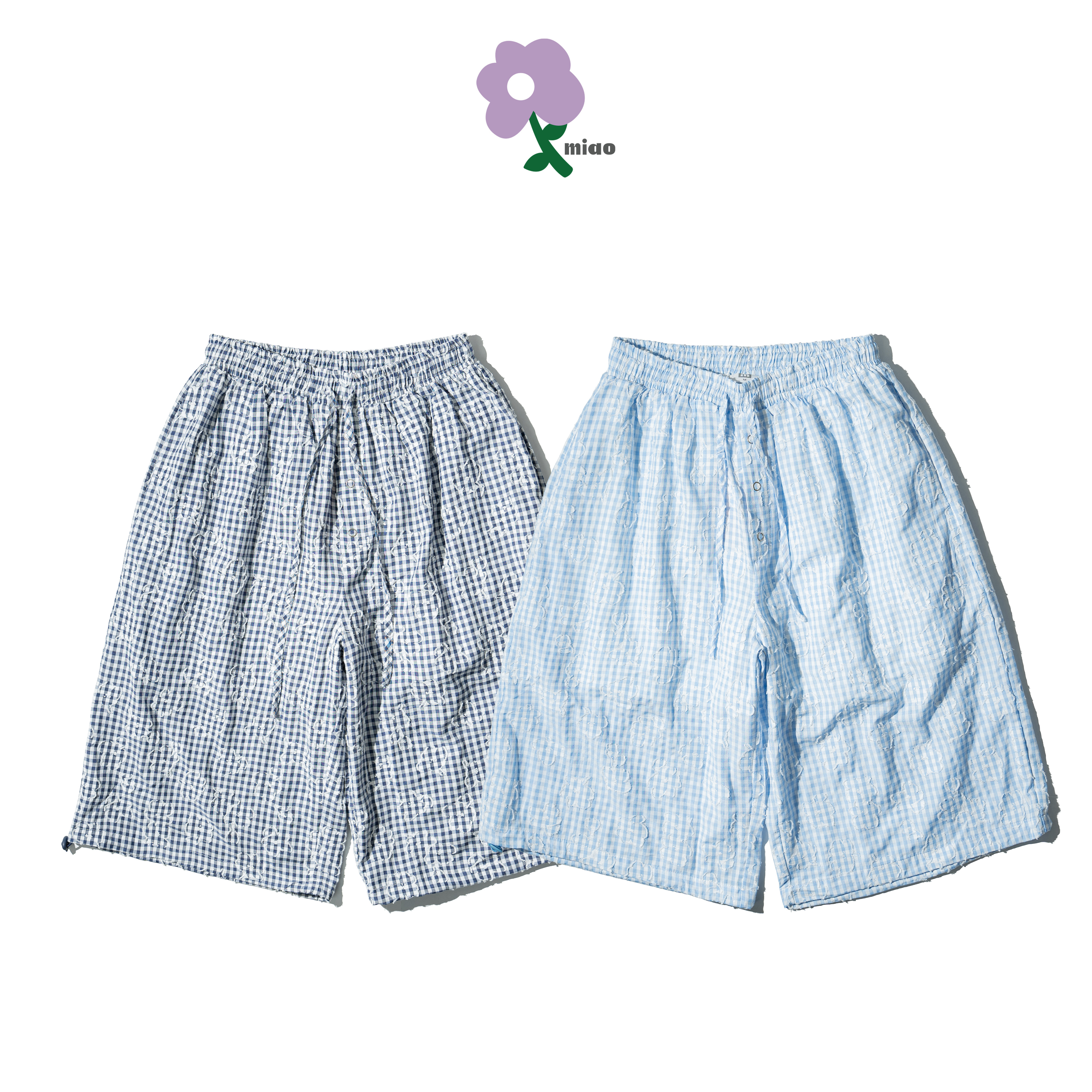 AGILITY MIAO Plaid Cropped Pants 小花壓紋 排扣 七分褲  [M-AS7]
