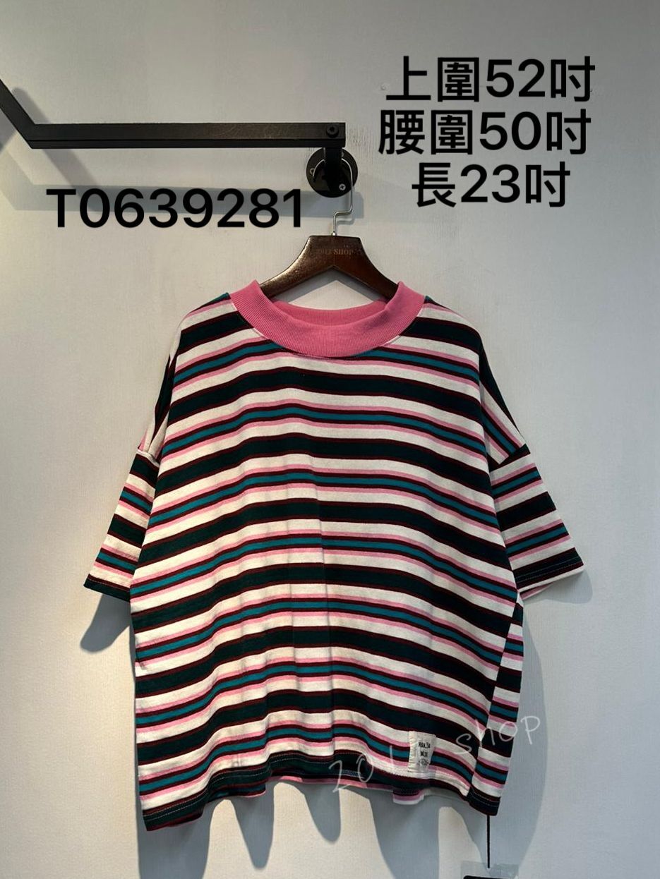 出口日本棉質拼色橫間TOP 上圍52吋 腰圍50吋  長23吋 T0639281