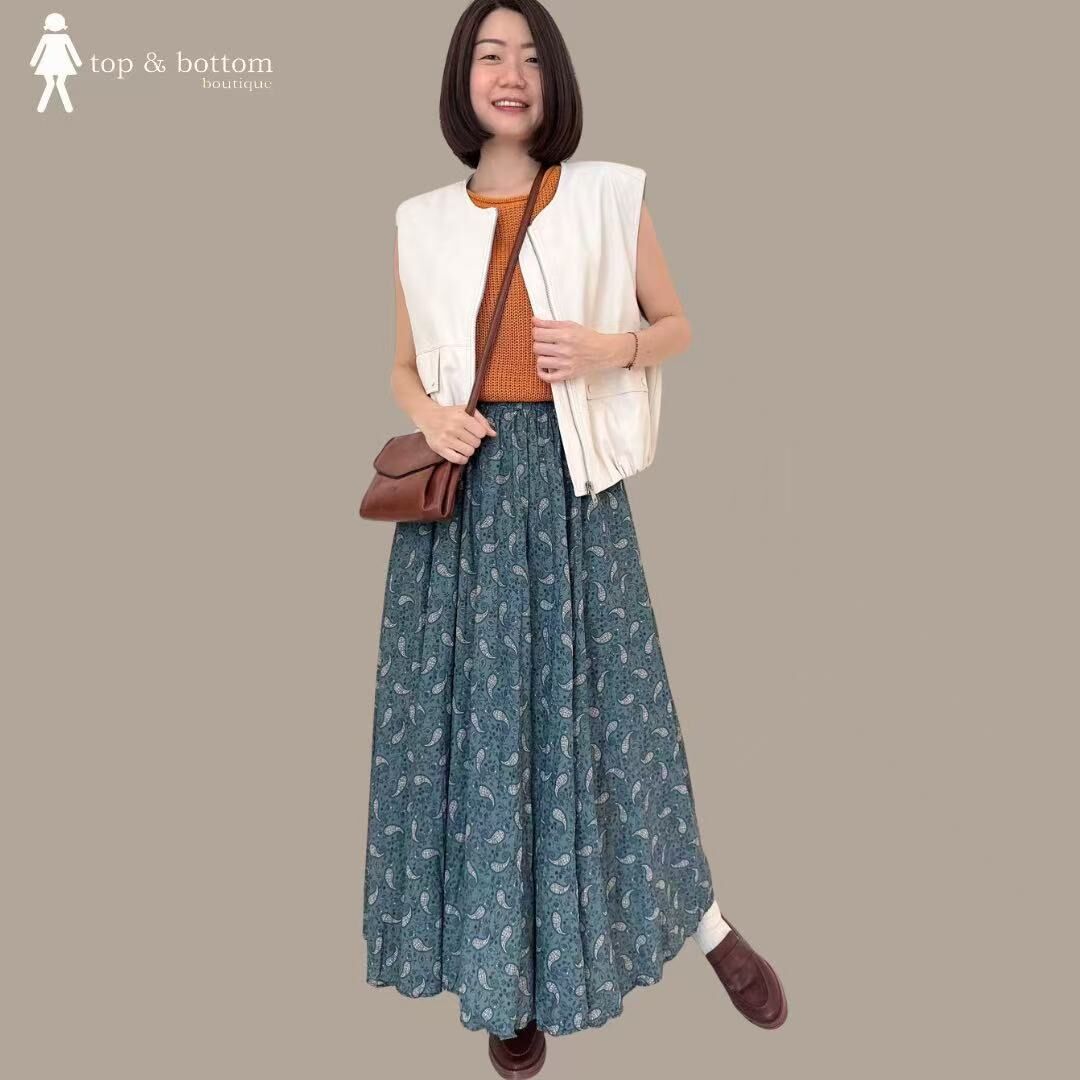 ELASTIC WAISTED PRINTED LONG SKIRT