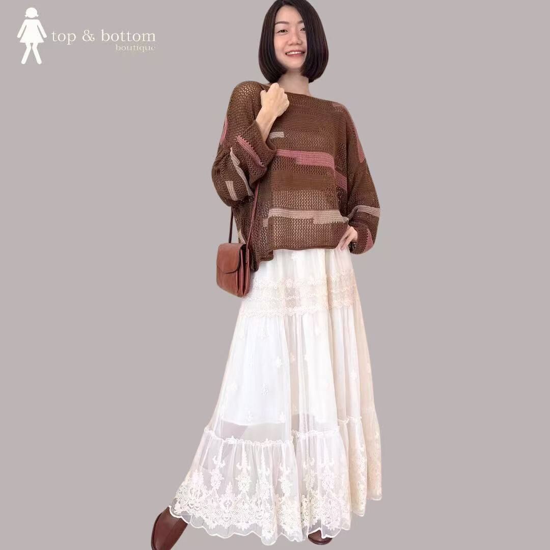 ELASTIC WAISTED EMBROIDERY LACE LONG SKIRT