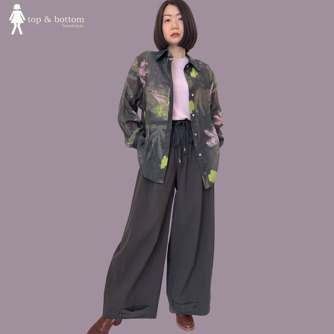 LONG SLEEVE SHEER FLORAL PRINTED SHIRT