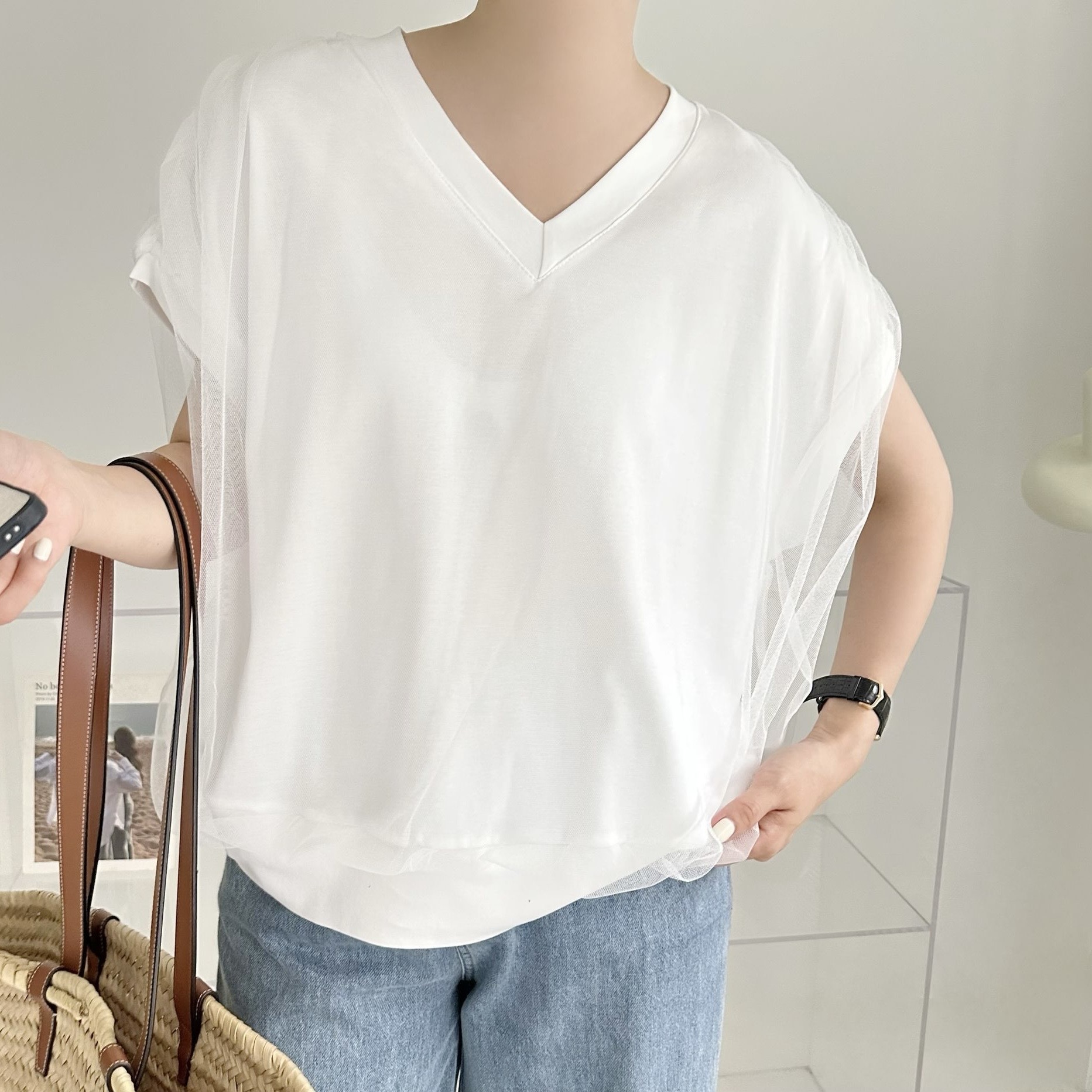 【BONNIE】網紗V領小袖TOP (A30-A31)