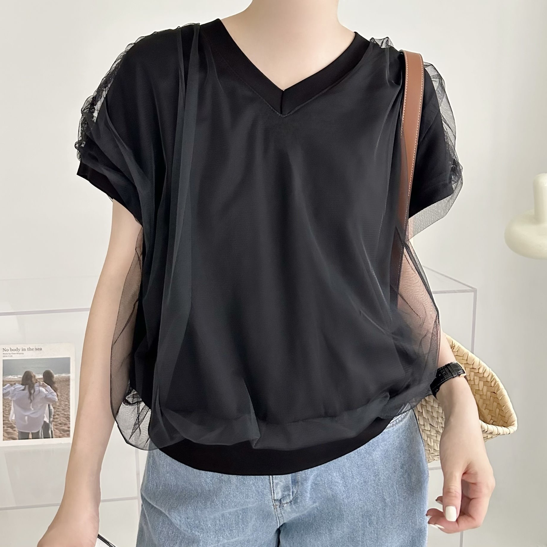 【BONNIE】網紗V領小袖TOP (A30-A31)