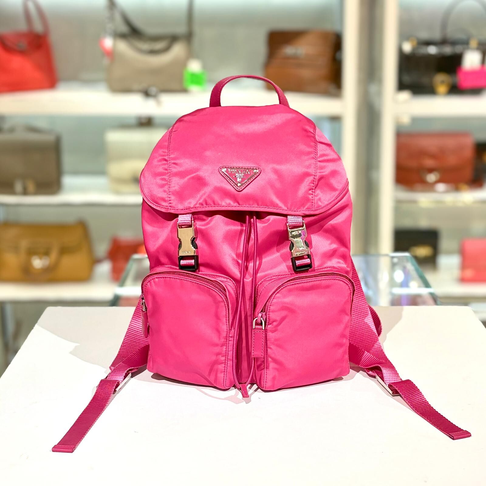 全新PRADA BACKPACK BAG SMALL BZ0024 普拉達背包粉紅色防水PVC細SIZE #BRAND NEW #香榭站正品