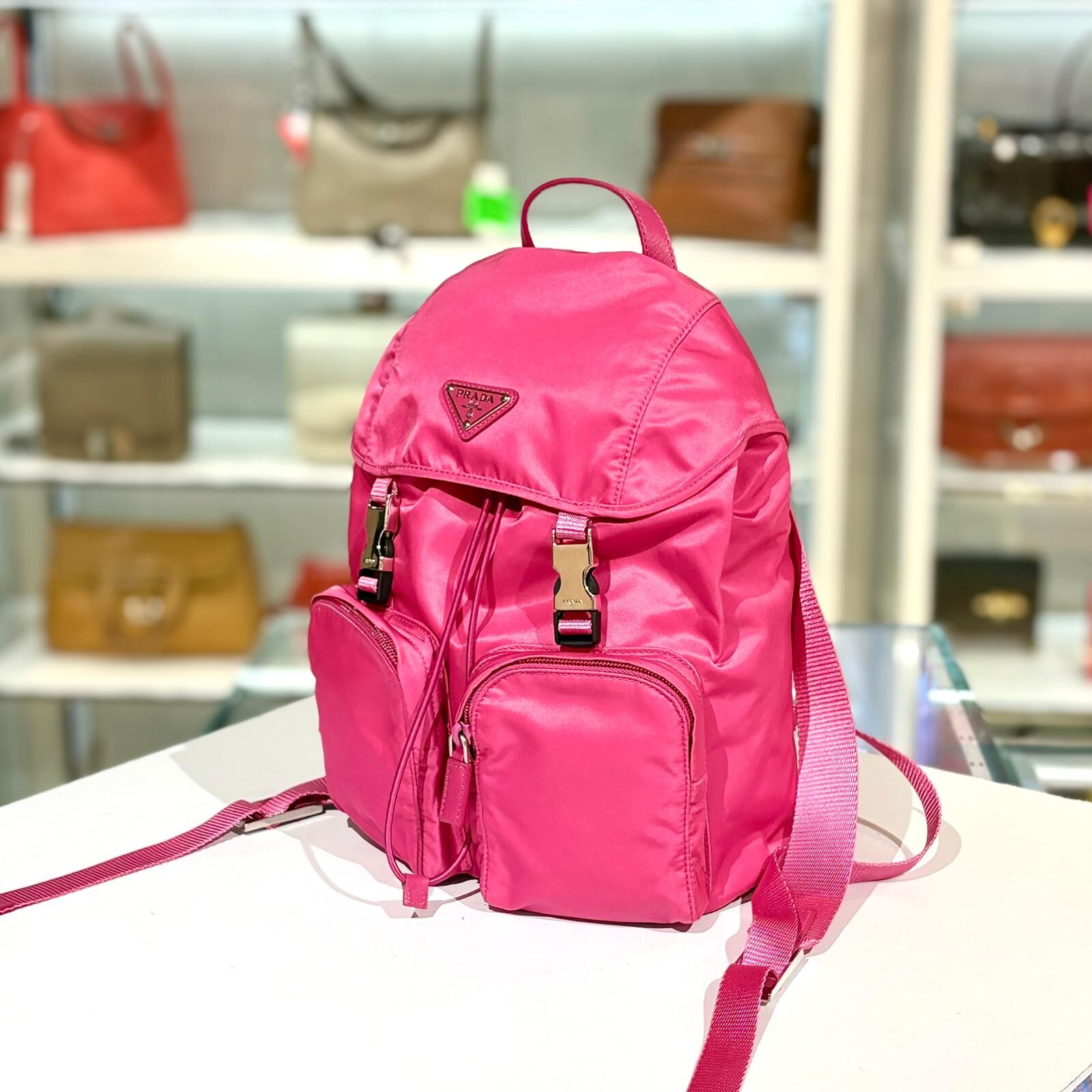 全新PRADA BACKPACK BAG SMALL BZ0024 普拉達背包粉紅色防水PVC細SIZE #BRAND NEW #香榭站正品