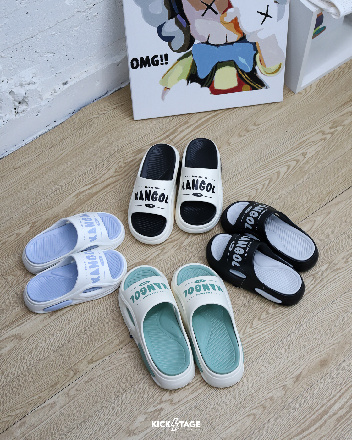 男女鞋 KANGOL SLIPPERS 白色 黑色 淺綠 淺藍 英國 袋鼠 防水 厚底 輕量 彈力 運動 休閒 拖鞋【66251622】