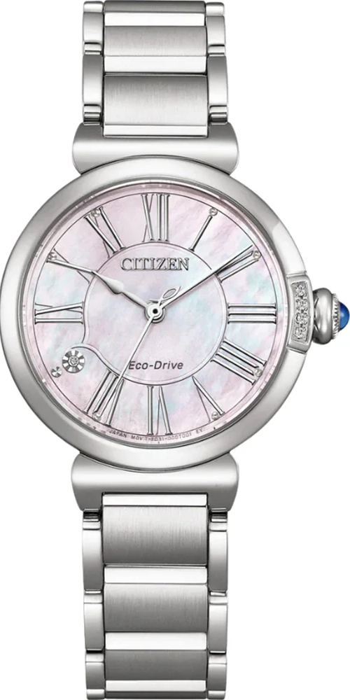 萬年鐘錶 - Citizen 星辰錶   L系列 粉色光澤貝殼錶面光動能女錶  EM1060-87Y  錶徑 29.5MM