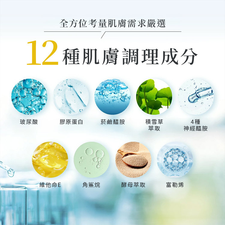 珂蓓思面膜成分示意,含膠原蛋白、玻尿酸、神經醯胺等多重養膚精華