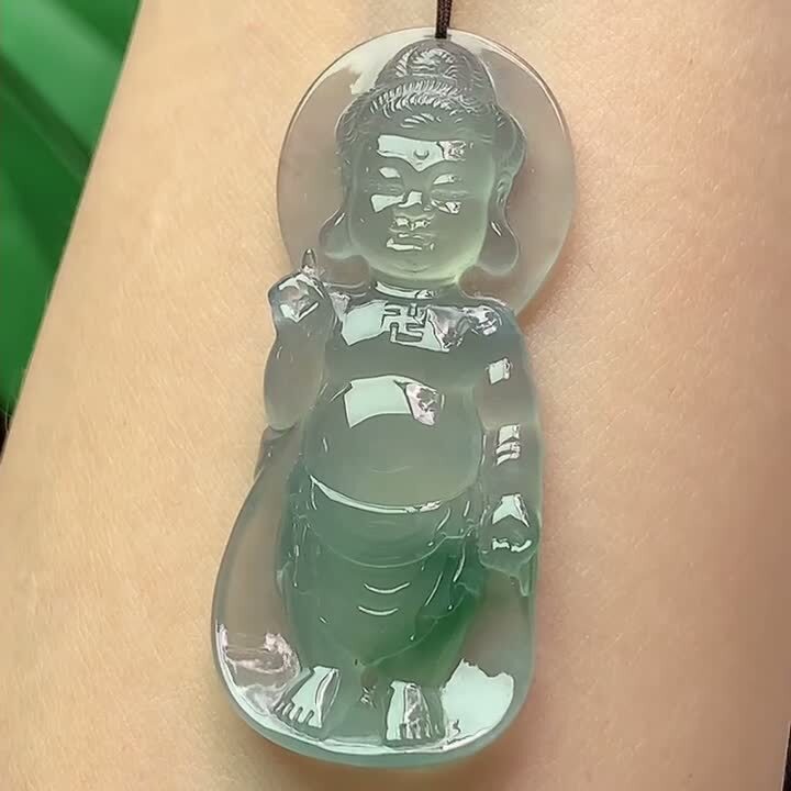 518320 翡翠老坑冰種飄花站佛