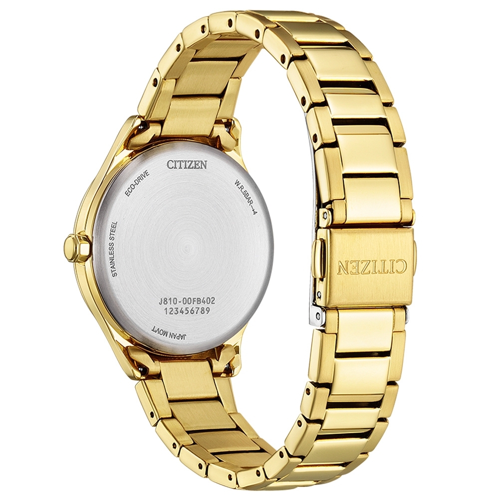 萬年鐘錶 - Citizen 星辰錶 金色簡約大三針光動能女錶 FE6122-64A 錶徑33.5MM