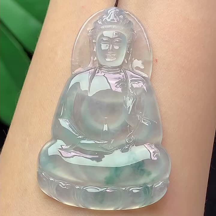 翡翠冰飄花素衣觀音,天然翡翠A玉, 緬甸玉, Jade, Jadeite