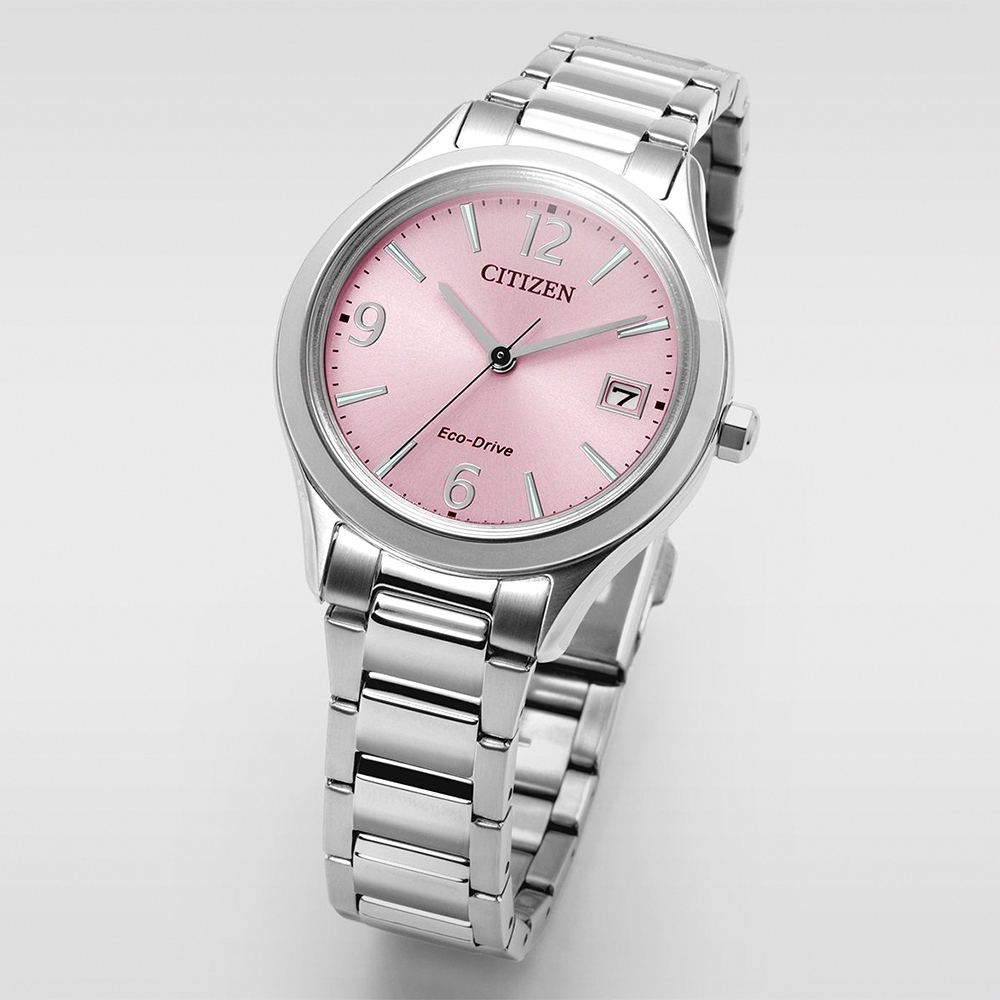 萬年鐘錶 - Citizen 星辰錶 粉色簡約大三針光動能女錶 FE6121-67X 錶徑33.5MM