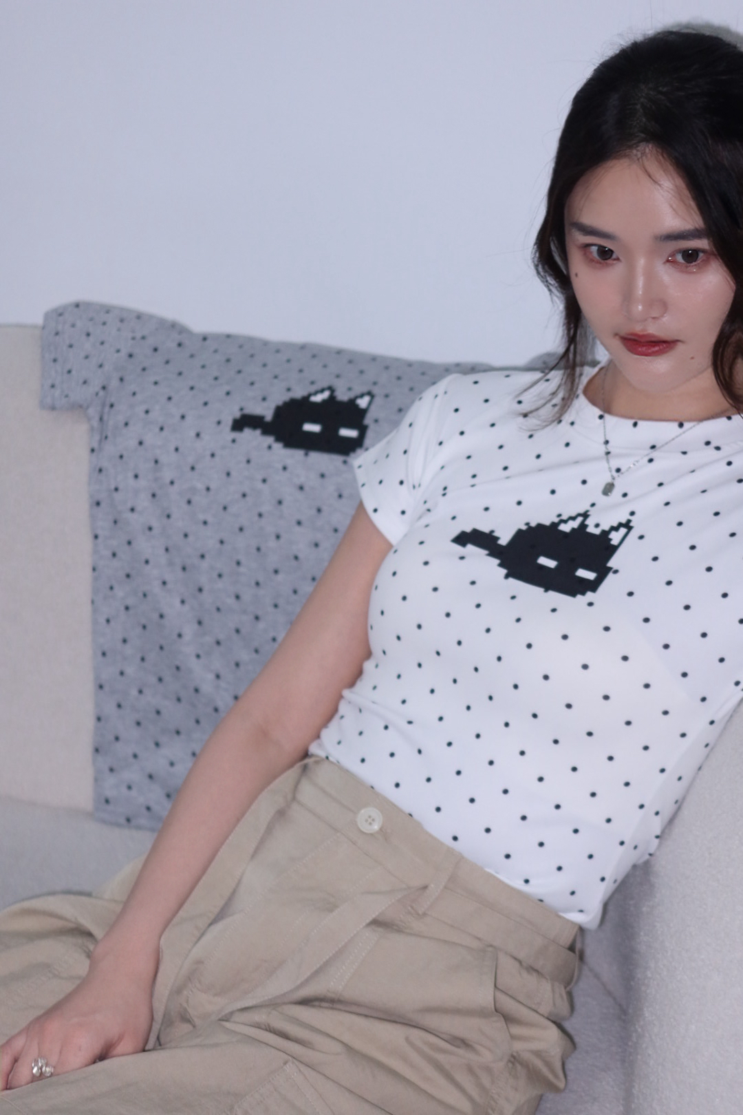 【預購】布日FUNi 像素 貓貓 波點 圓領 T-shirt 上衣 2色