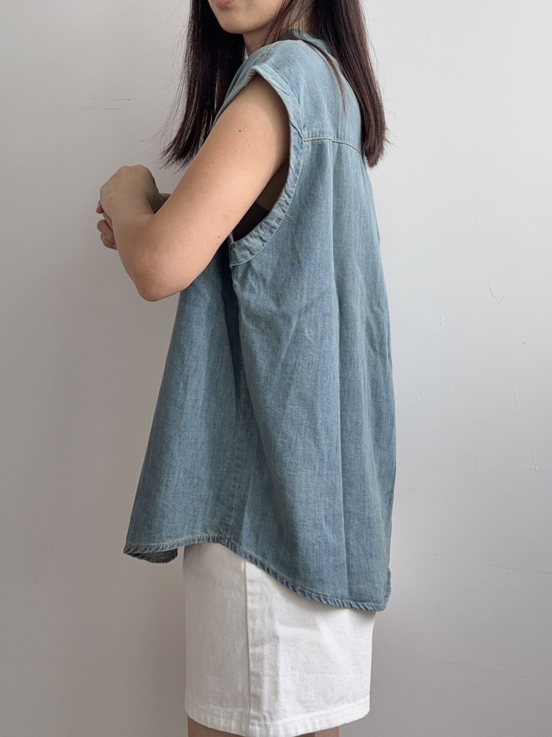 SALE 薄牛仔色鬆袖上衣