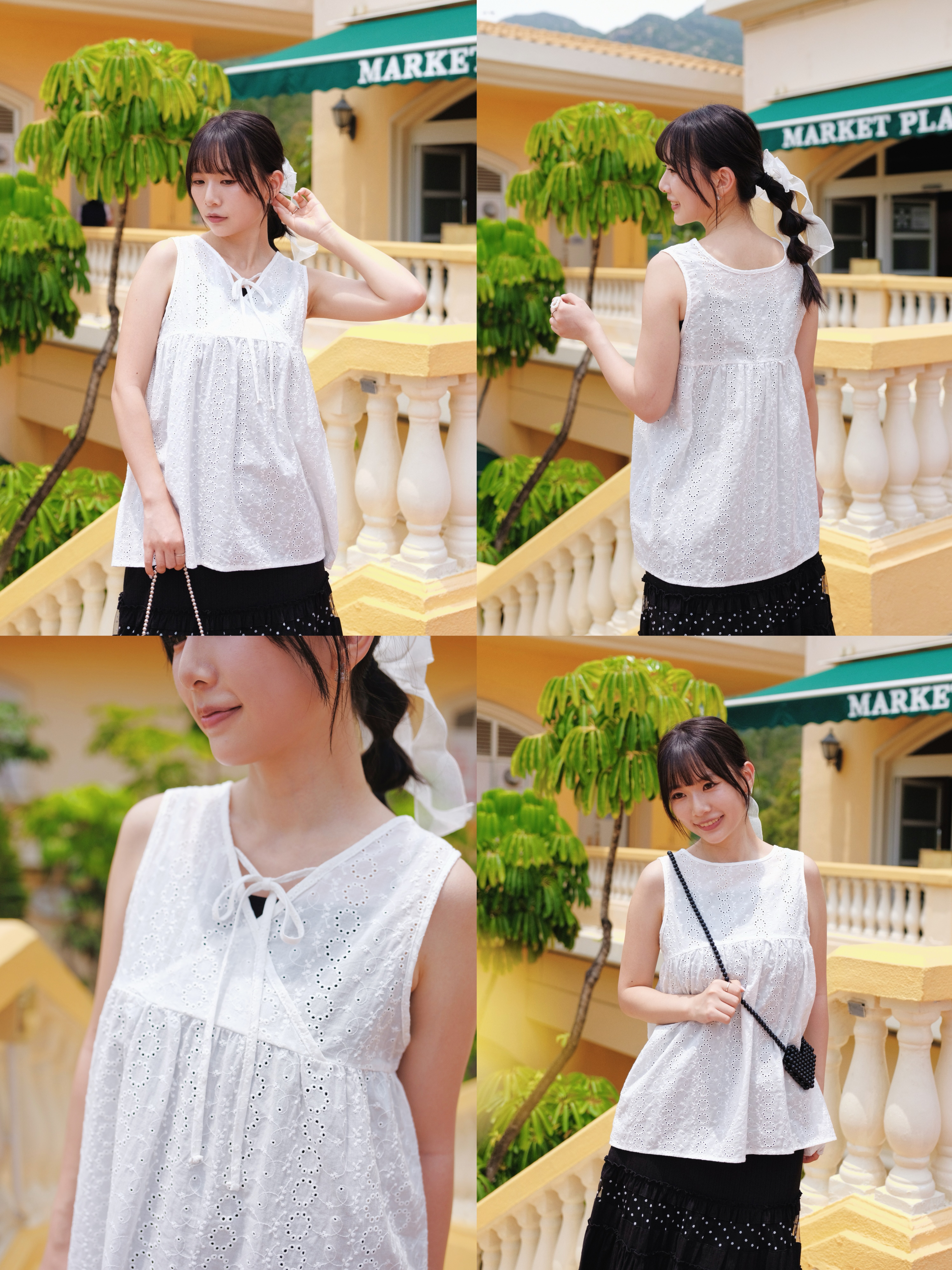 白色 / 2WAY提花蝴蝶結背心 / 2-Way Eyelet Embroidery Tie-Detail Top