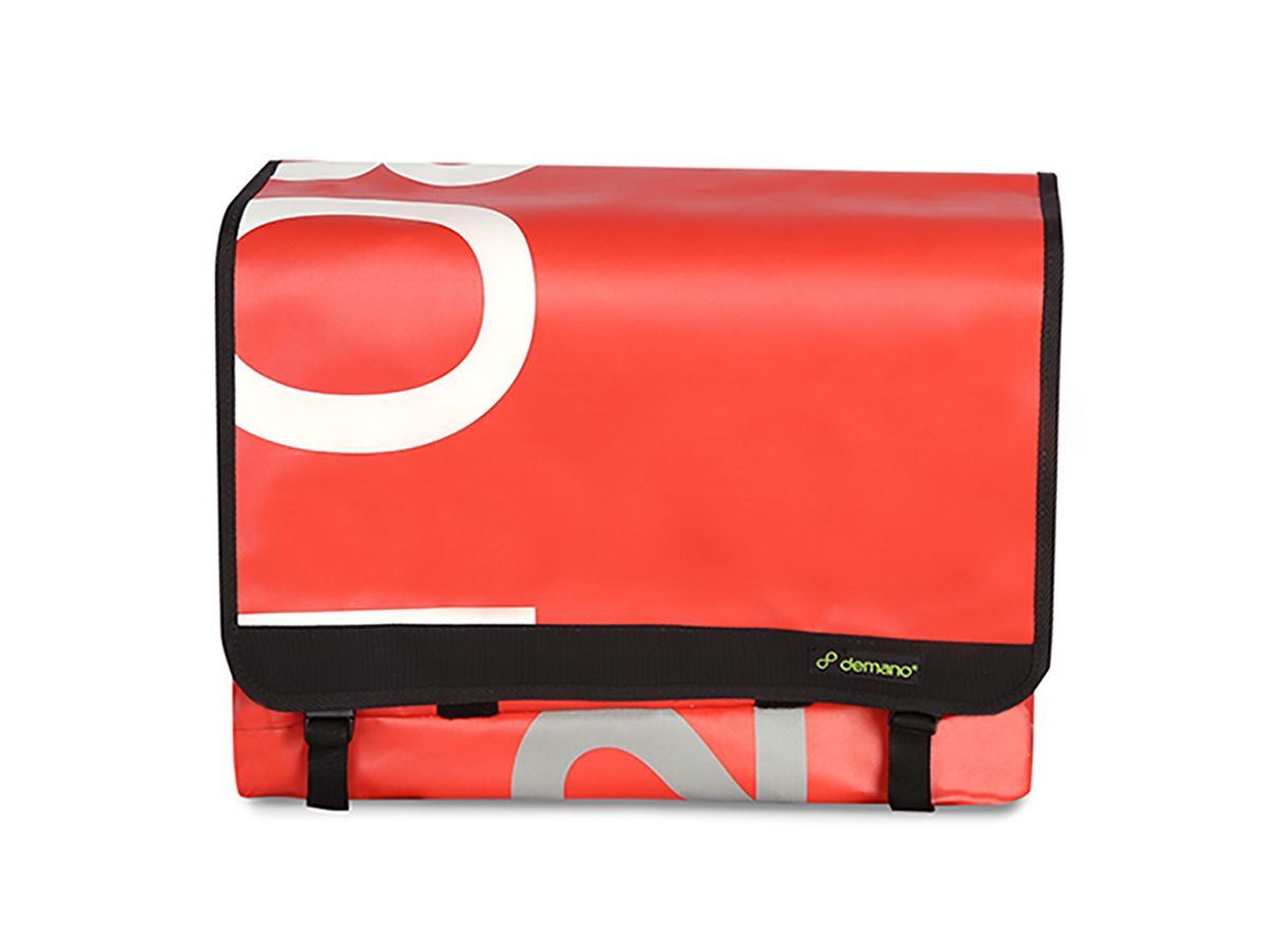 Demano Diagonal Mar Brompton 兩用大型郵差包-文字(紅)