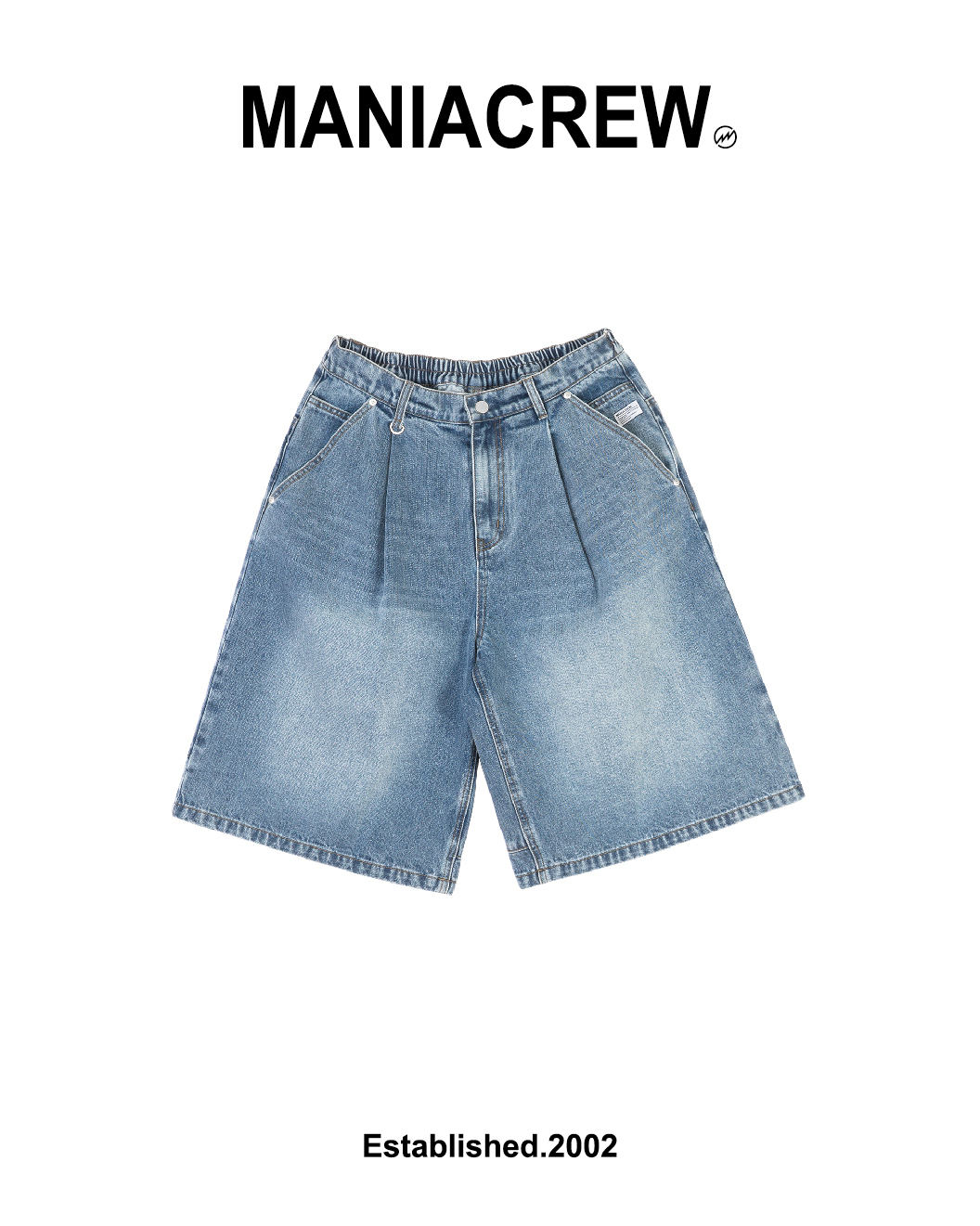 MANIA 水洗丹寧打摺過膝牛仔褲｜Washed Distressed Pleated Jorts