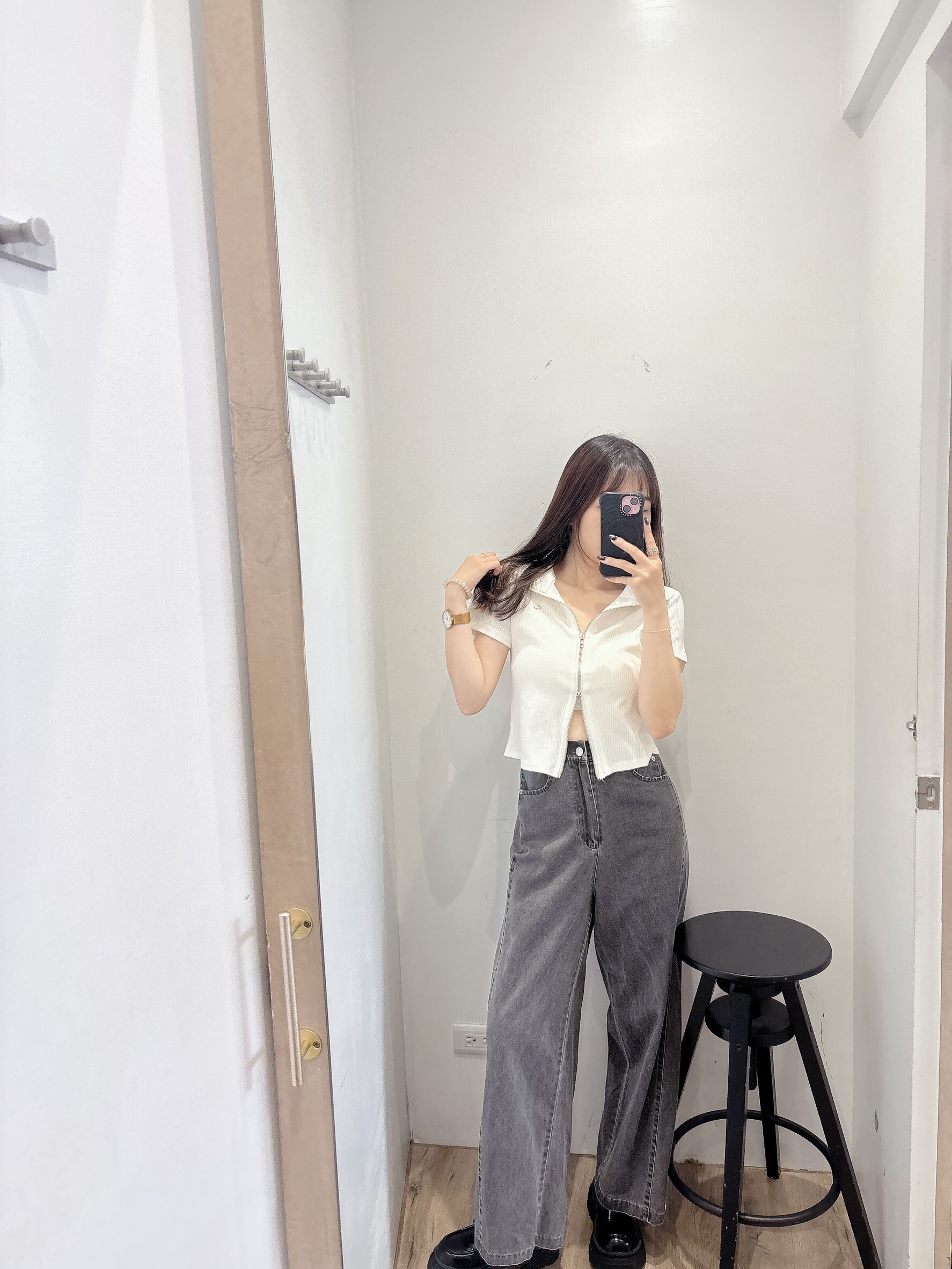 小銀標雙拉鍊上衣