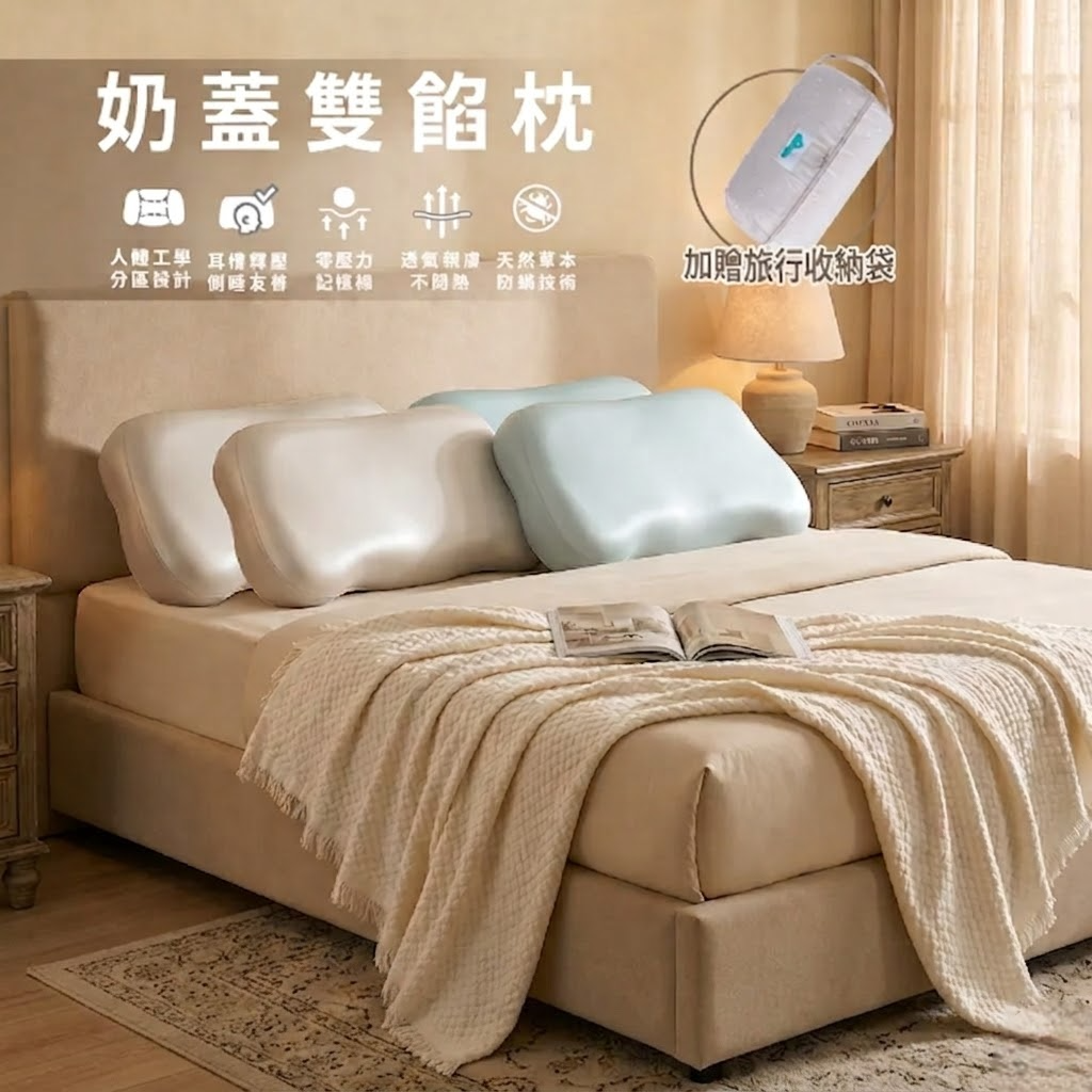 奶蓋雙餡枕【記憶枕/雙餡枕/人體工學枕】