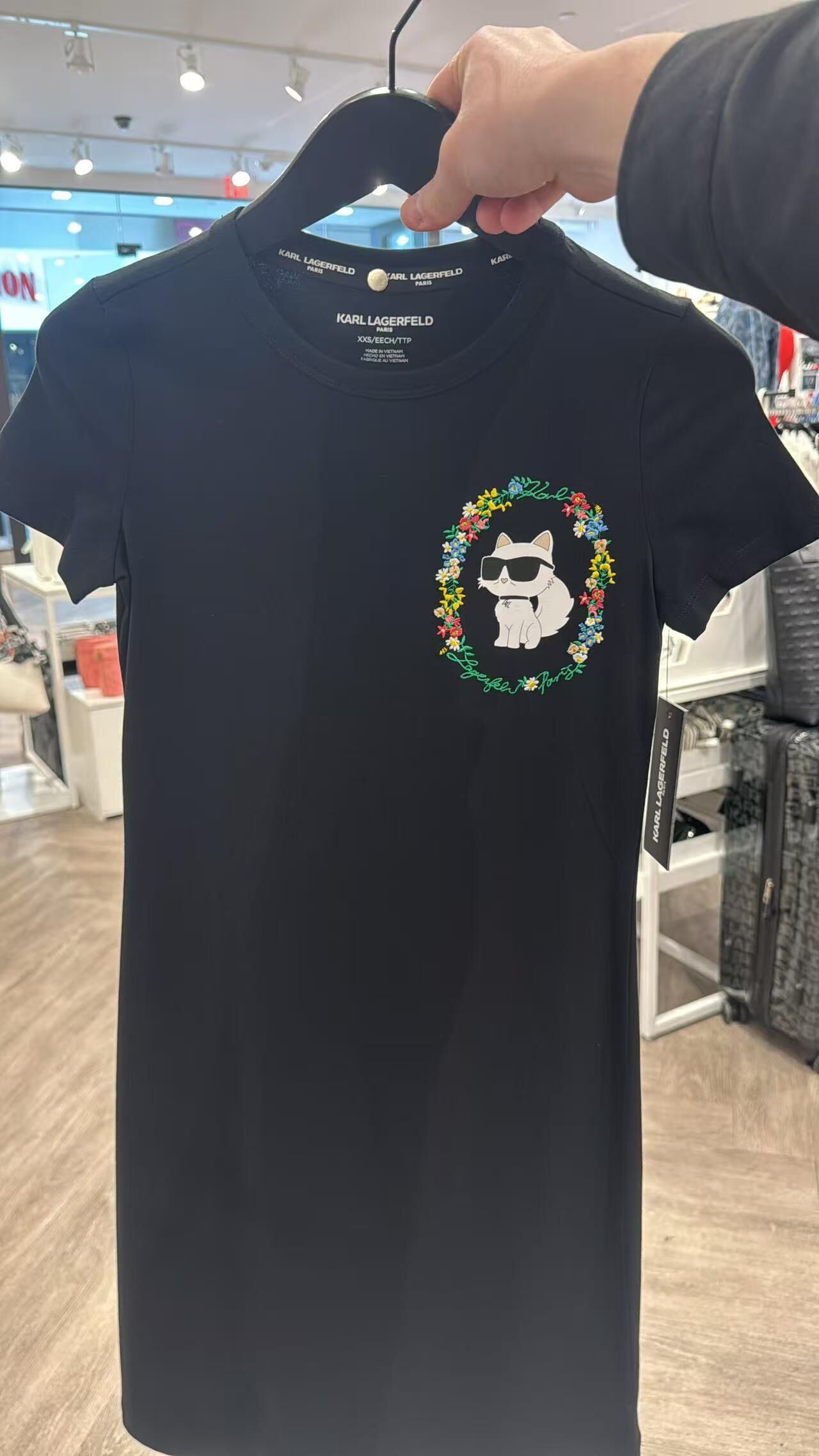 【預購】Karl Lagerfeld H052166 貓咪圖案短袖連身裙（黑色）