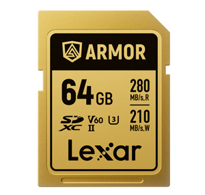 LEXAR PROFESSIONAL SD ARMOR GOLD SDHC 64GB/128GB/256GB/512GB, U3 V60 UHS-II, 6K (up to 280MB/s read, 210MB/s write)