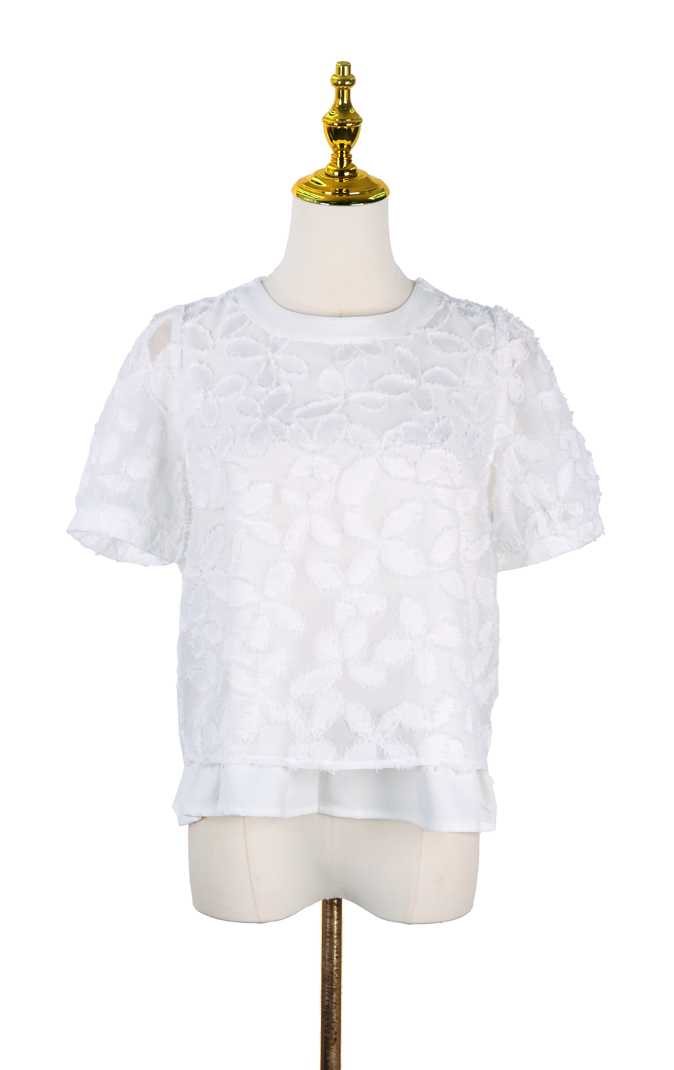 Sheer Lace Jacquard Panelled Ruffle Top SH0409