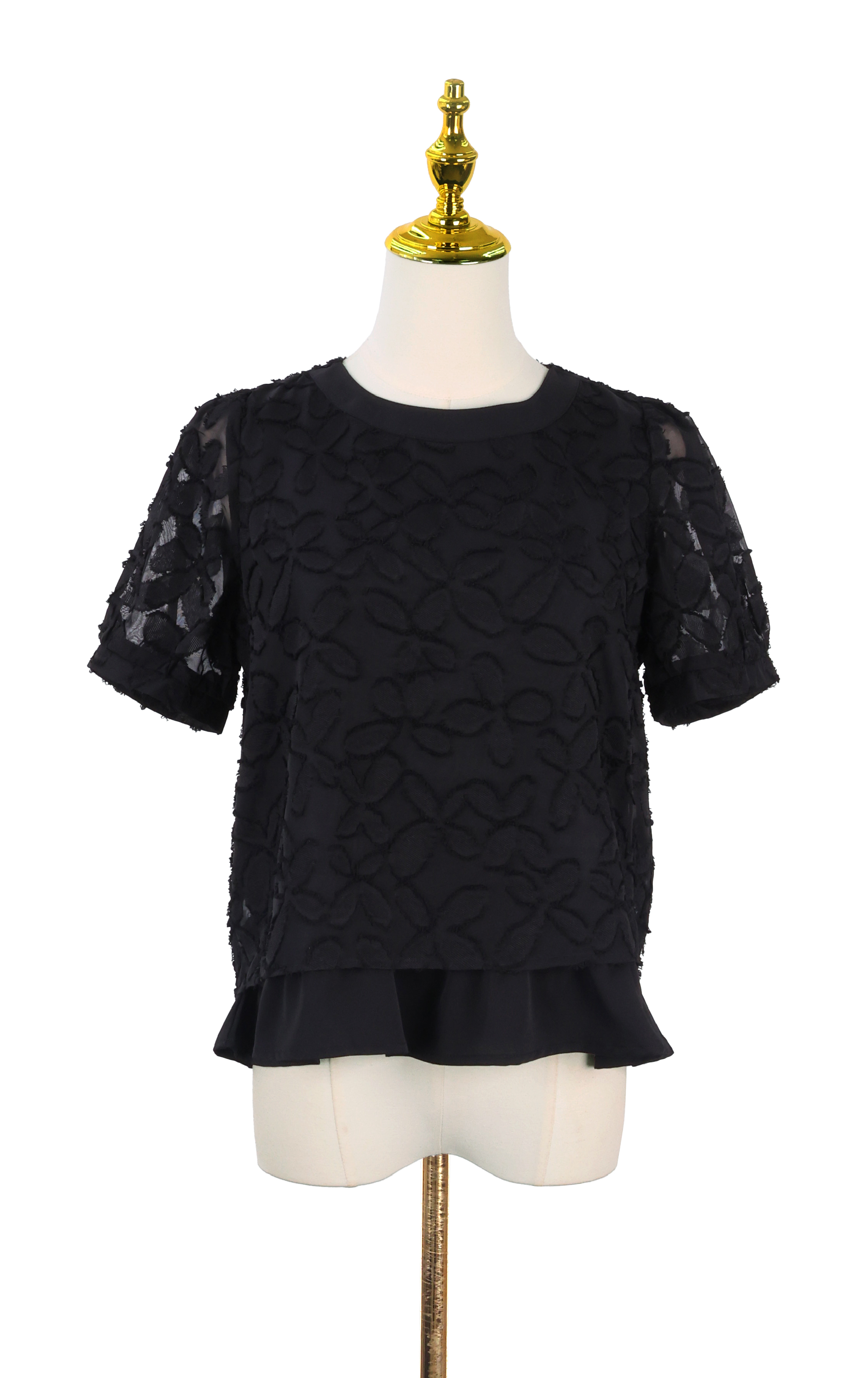 Sheer Lace Jacquard Panelled Ruffle Top SH0409