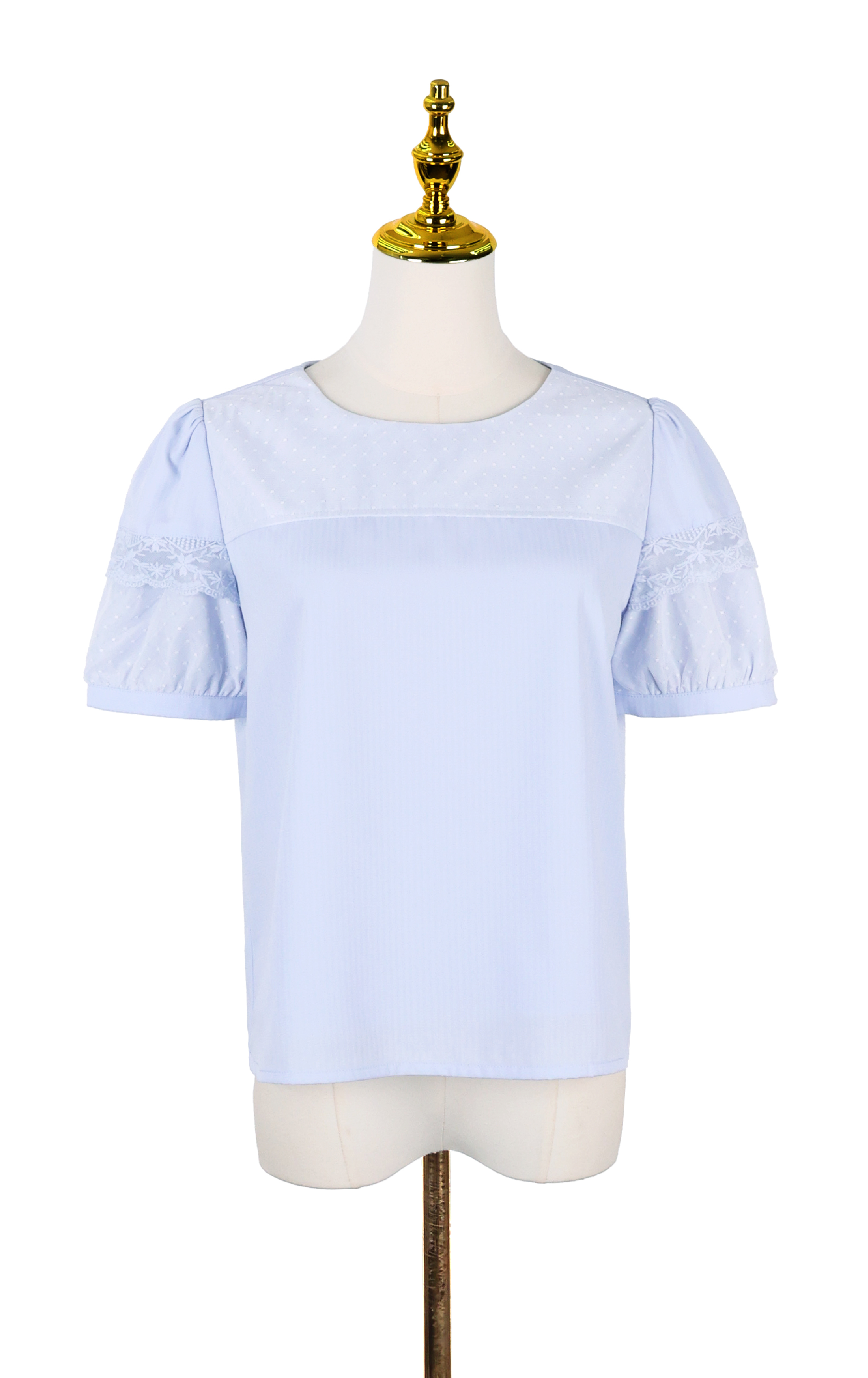 Dotted Mesh Lace Panelled Puff Sleeve Top SH0412