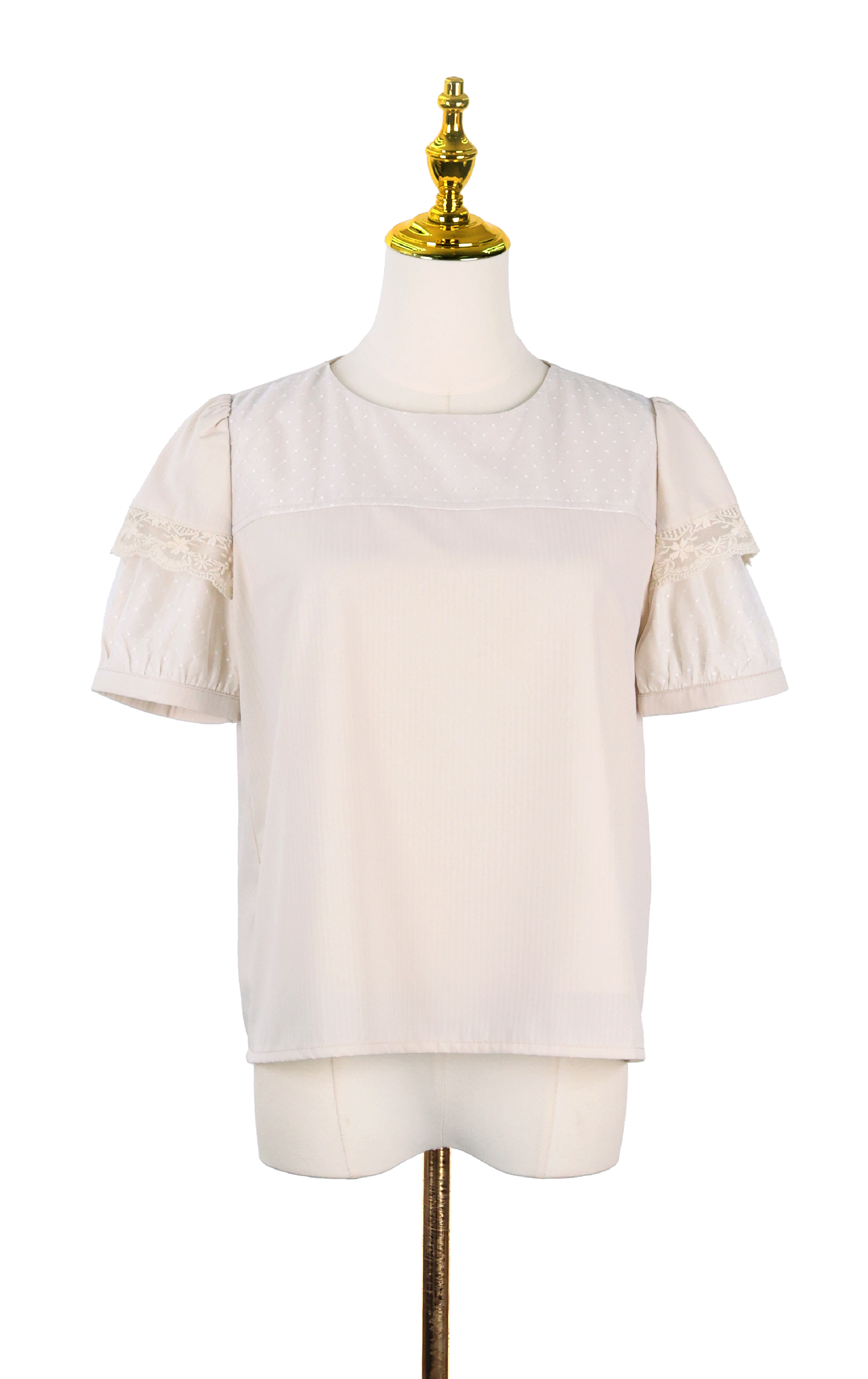 Dotted Mesh Lace Panelled Puff Sleeve Top SH0412