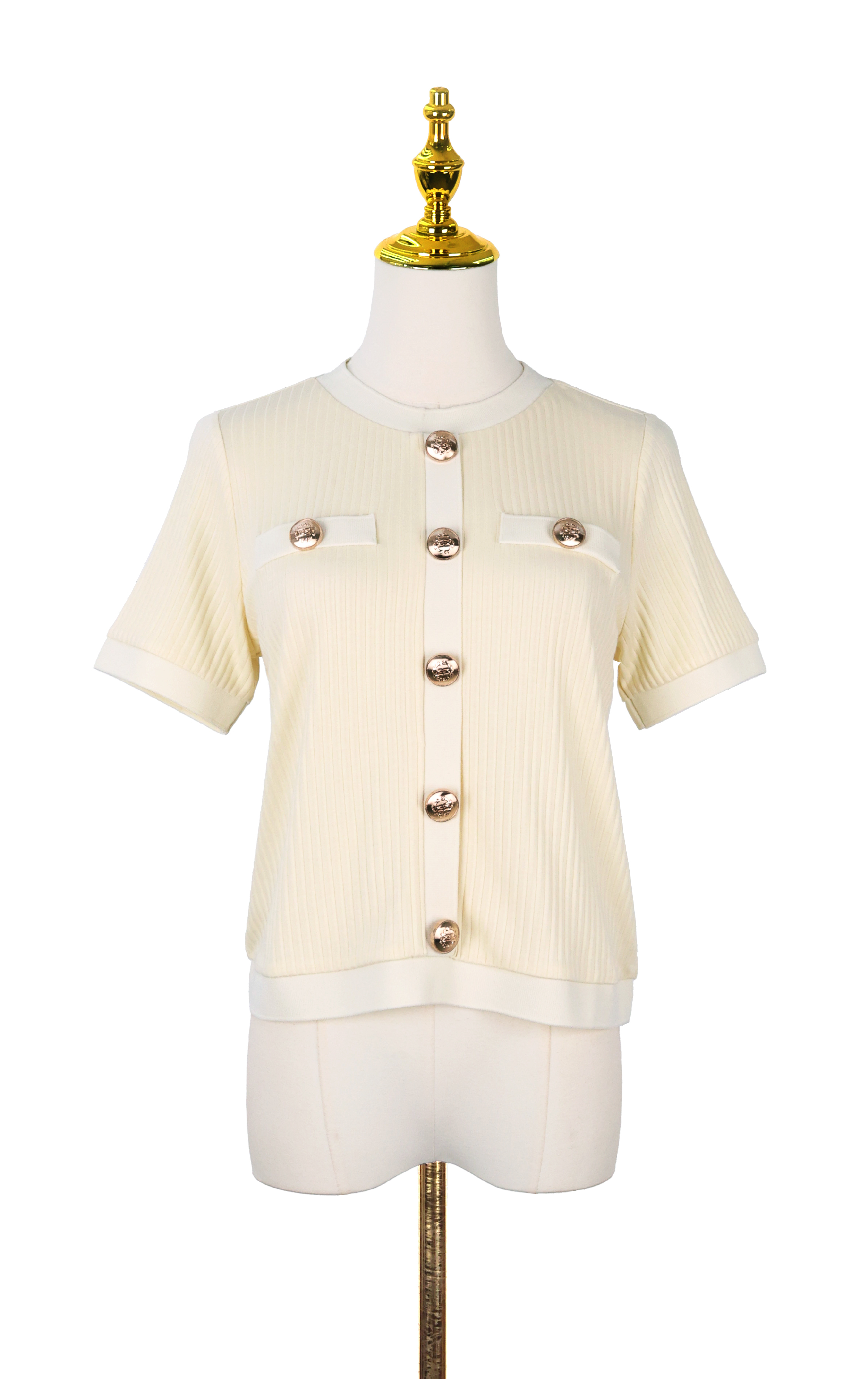 Chic Rib-Knit Top with Gold Buttons ST0902
