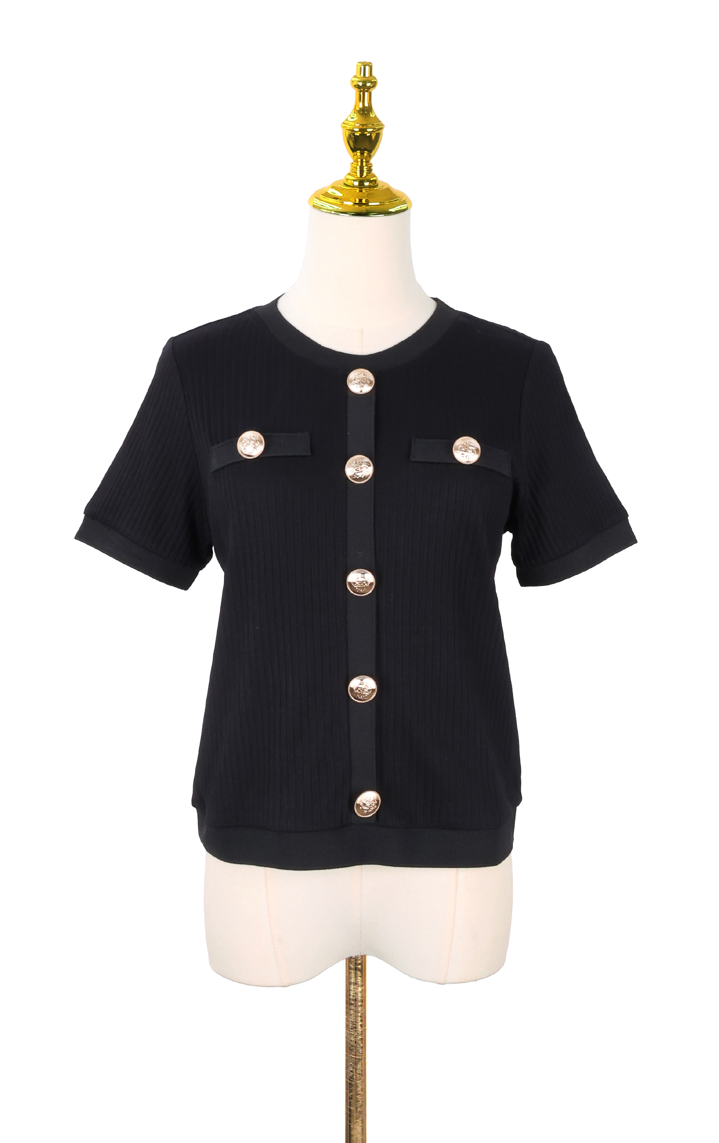 Chic Rib-Knit Top with Gold Buttons ST0902